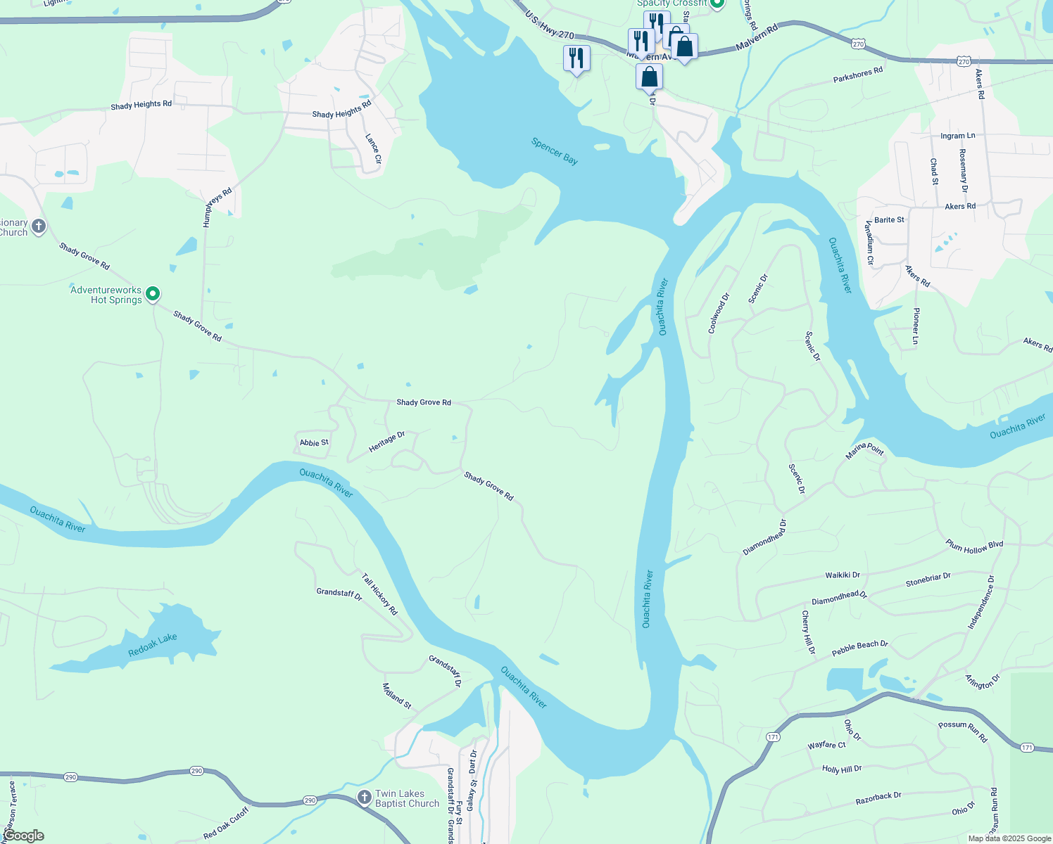 map of restaurants, bars, coffee shops, grocery stores, and more near 116 Cobblehill Lane in Hot Springs