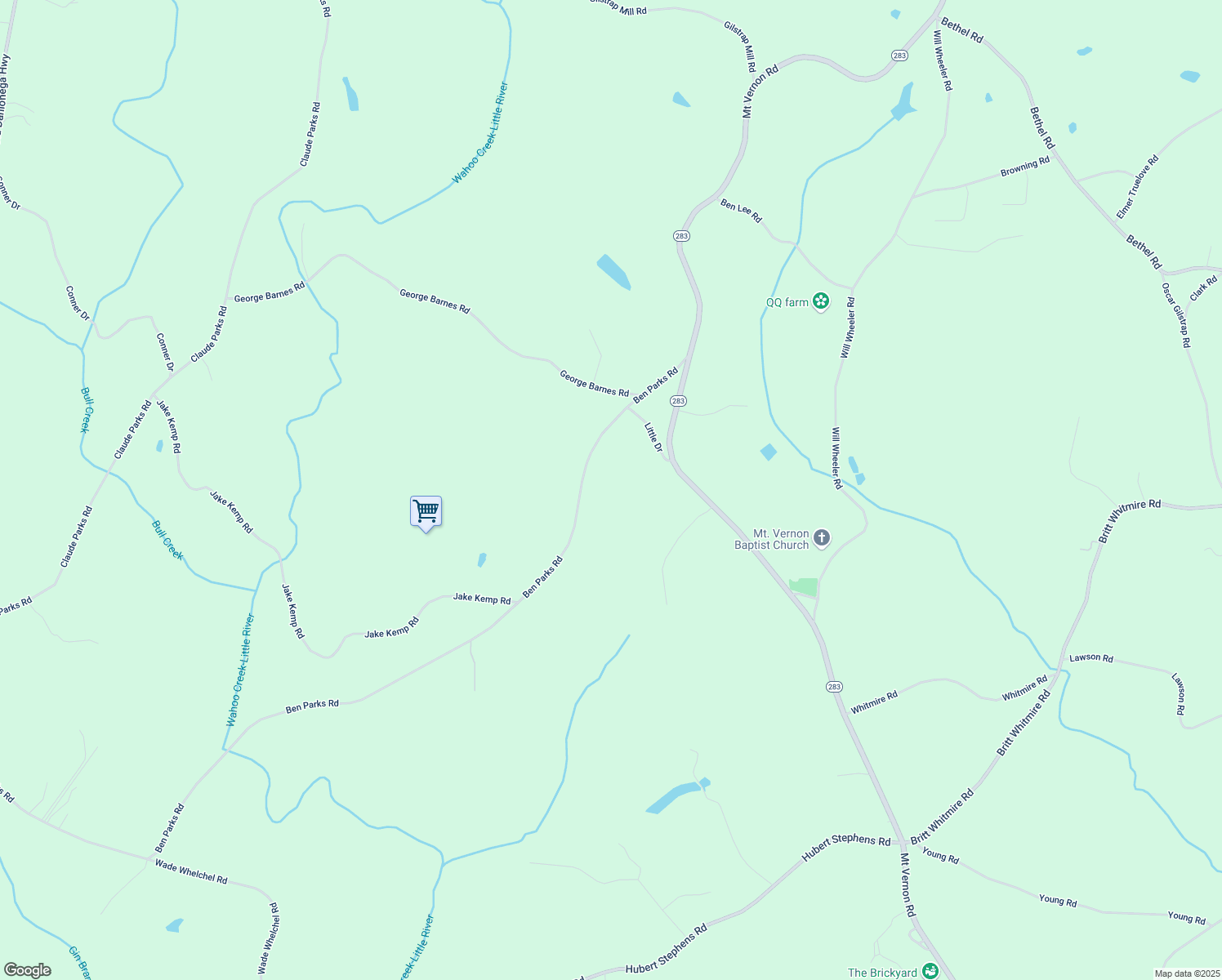 map of restaurants, bars, coffee shops, grocery stores, and more near 6696 Ben Parks Road in Murrayville