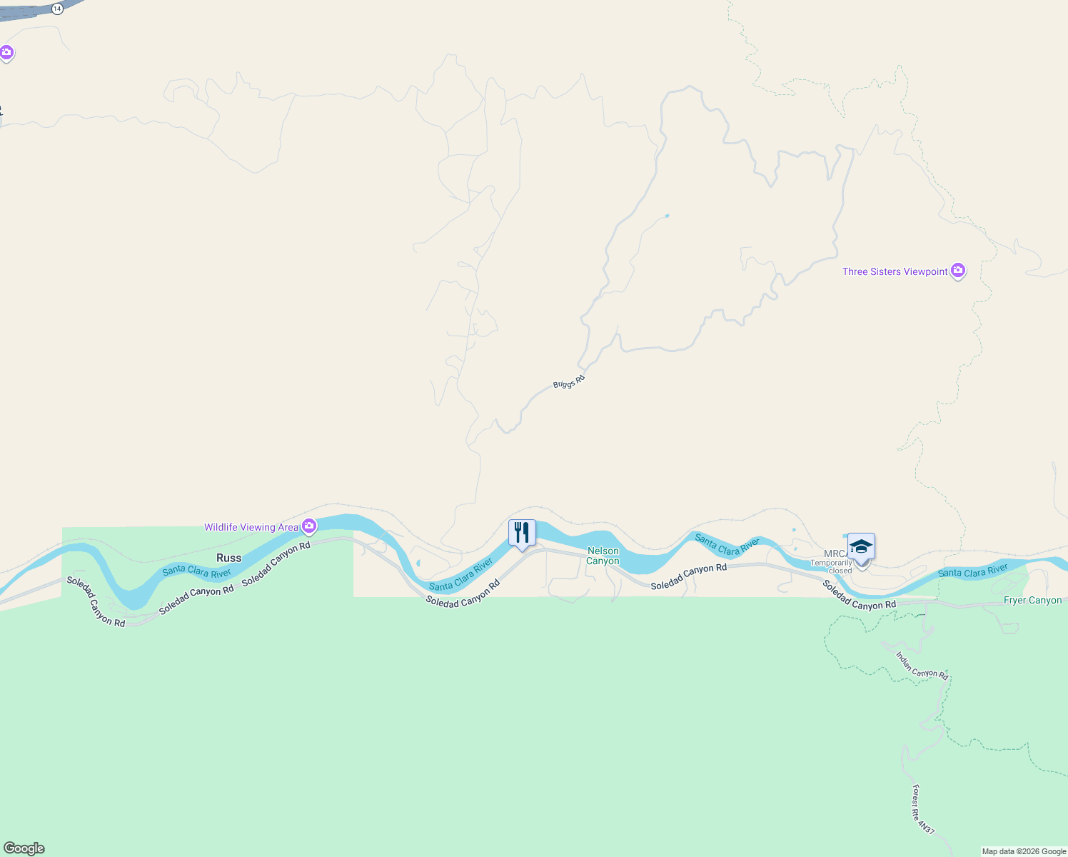 map of restaurants, bars, coffee shops, grocery stores, and more near 29504 Briggs Road in Santa Clarita