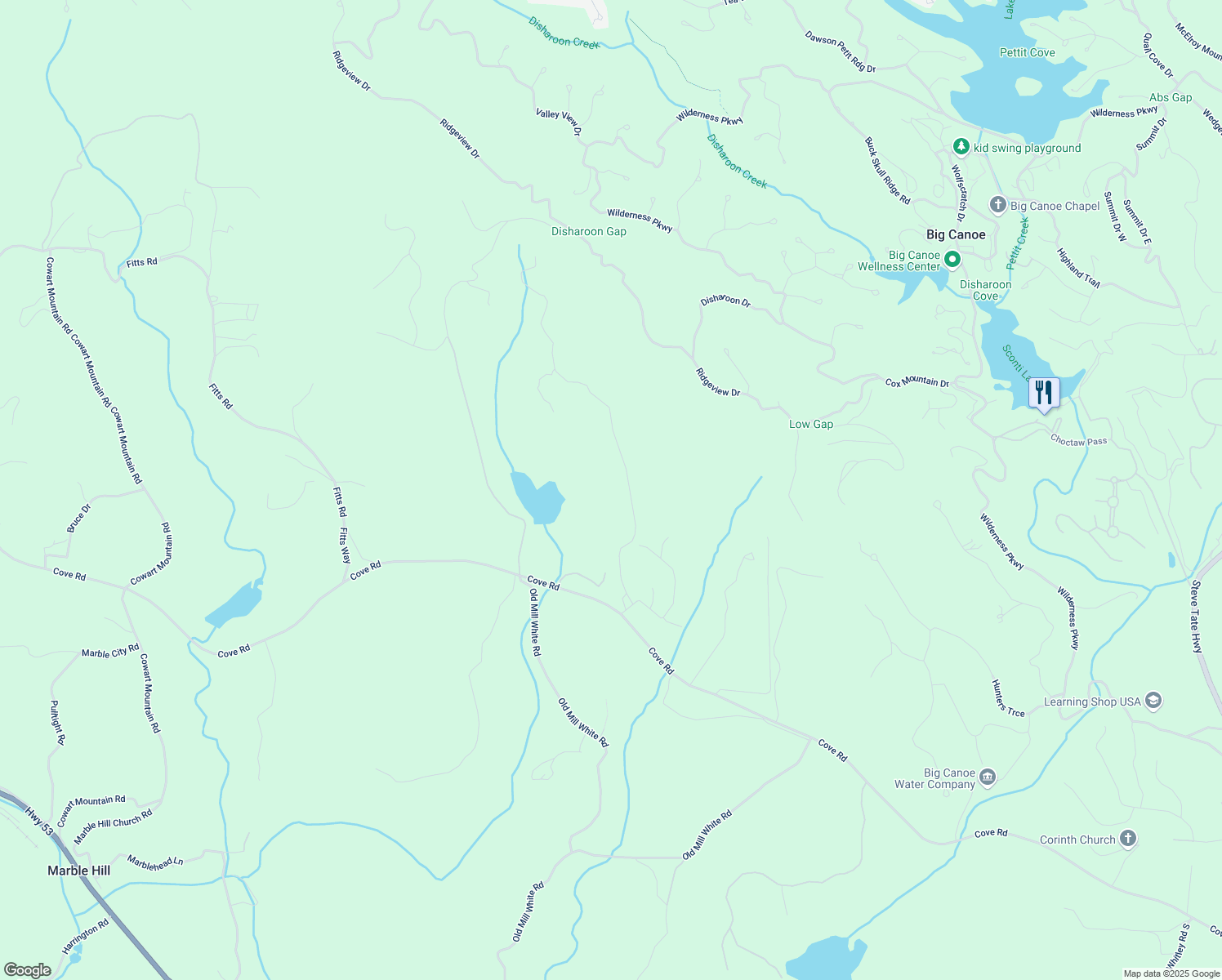 map of restaurants, bars, coffee shops, grocery stores, and more near 399 Mountain Oak Trail in Jasper