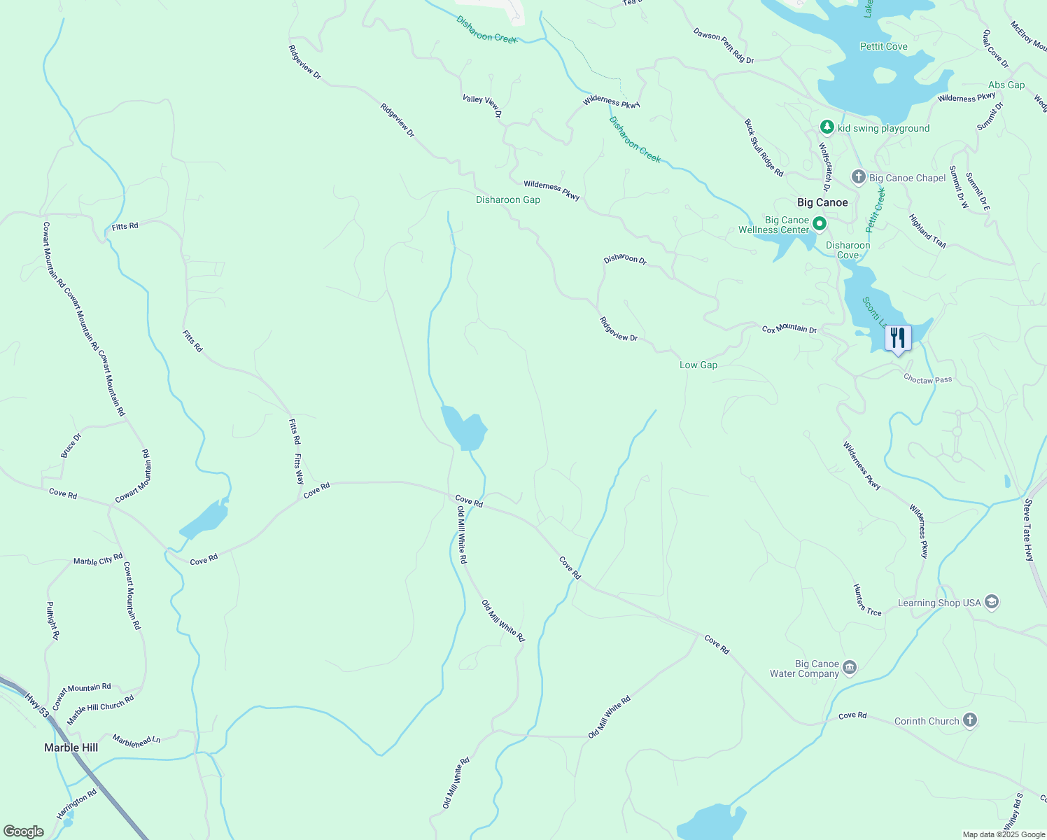 map of restaurants, bars, coffee shops, grocery stores, and more near 399 Mountain Oak Trail in Jasper