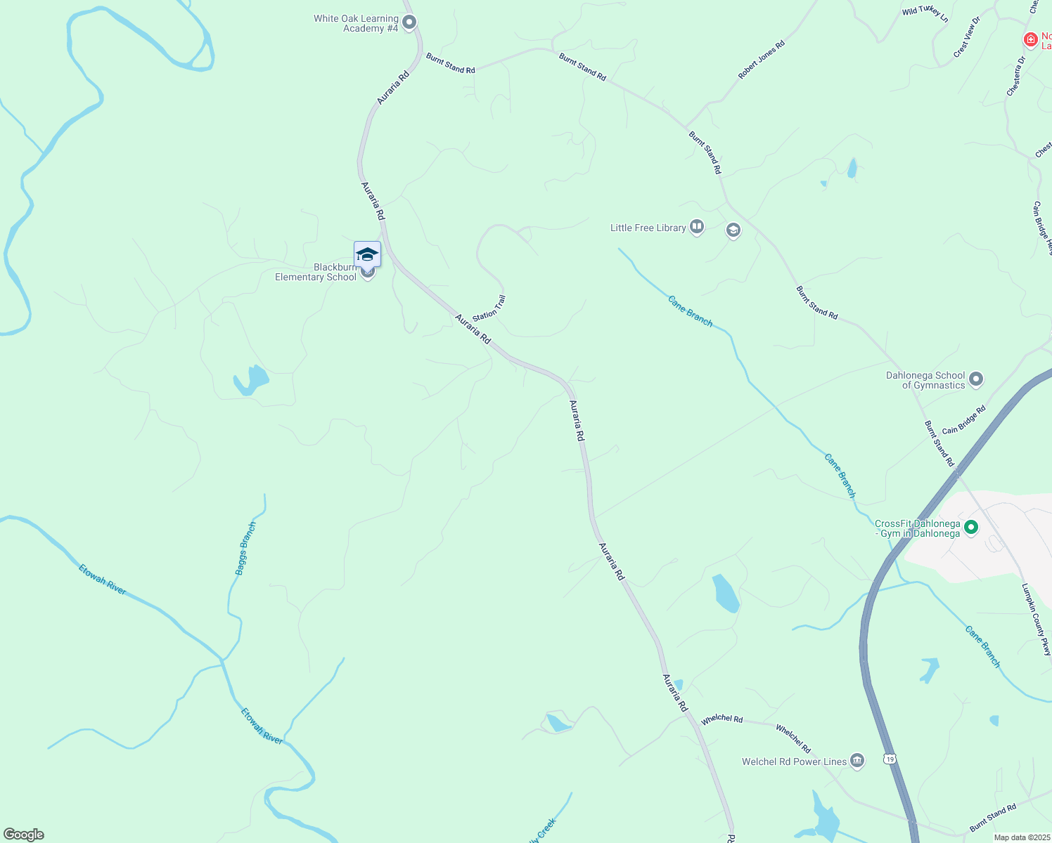 map of restaurants, bars, coffee shops, grocery stores, and more near 157 Rosewood Drive in Dawsonville
