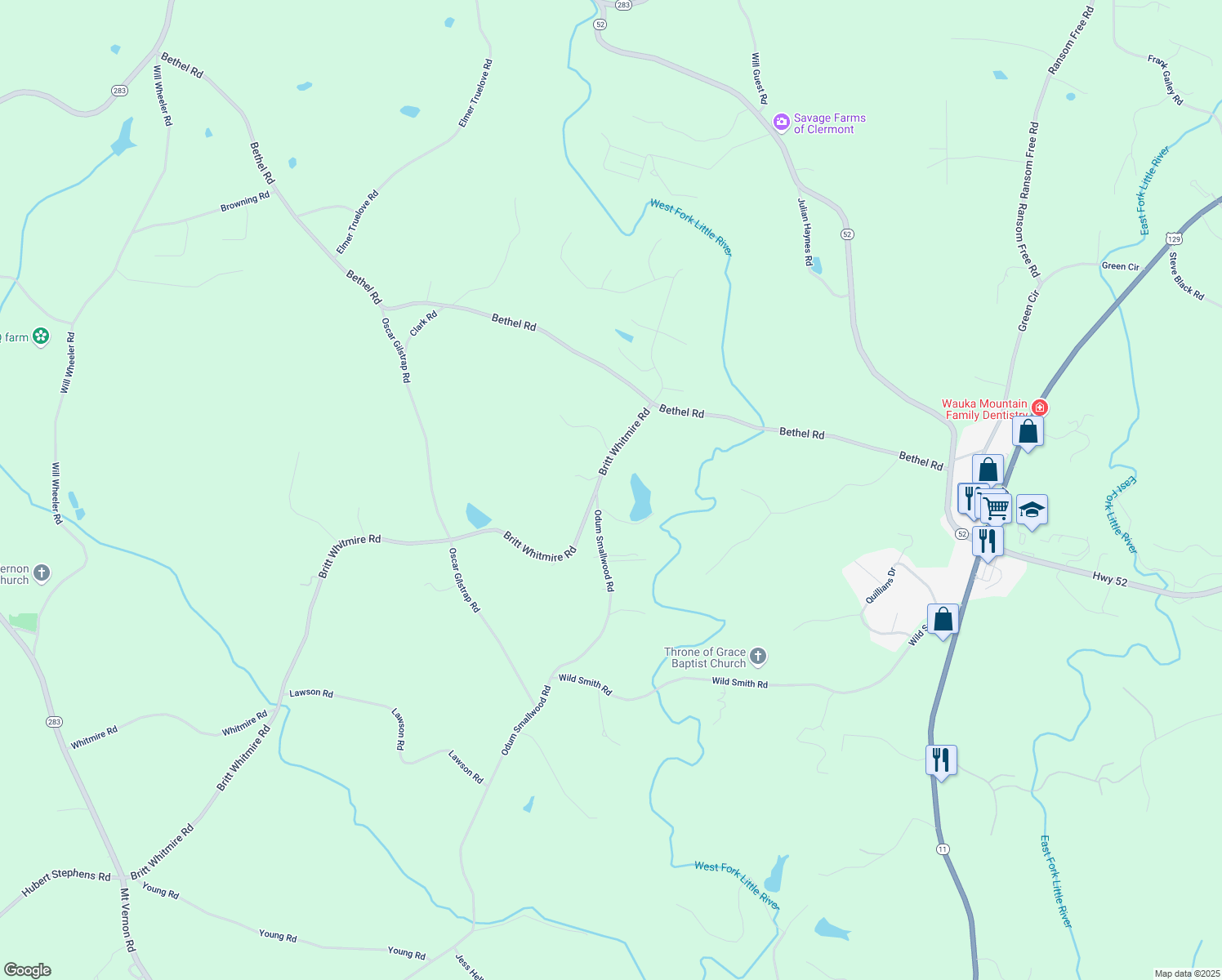 map of restaurants, bars, coffee shops, grocery stores, and more near 5668 Odum Smallwood Road in Gainesville