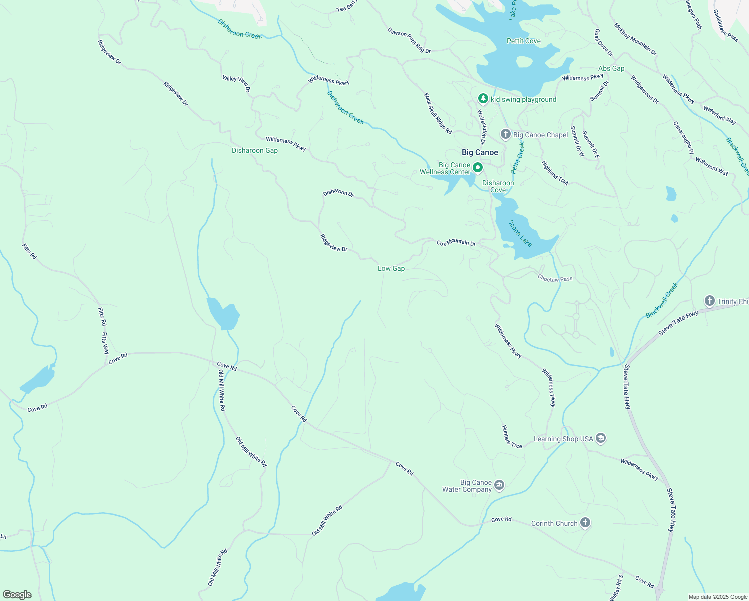 map of restaurants, bars, coffee shops, grocery stores, and more near Cox Mountain Lane in Pickens County