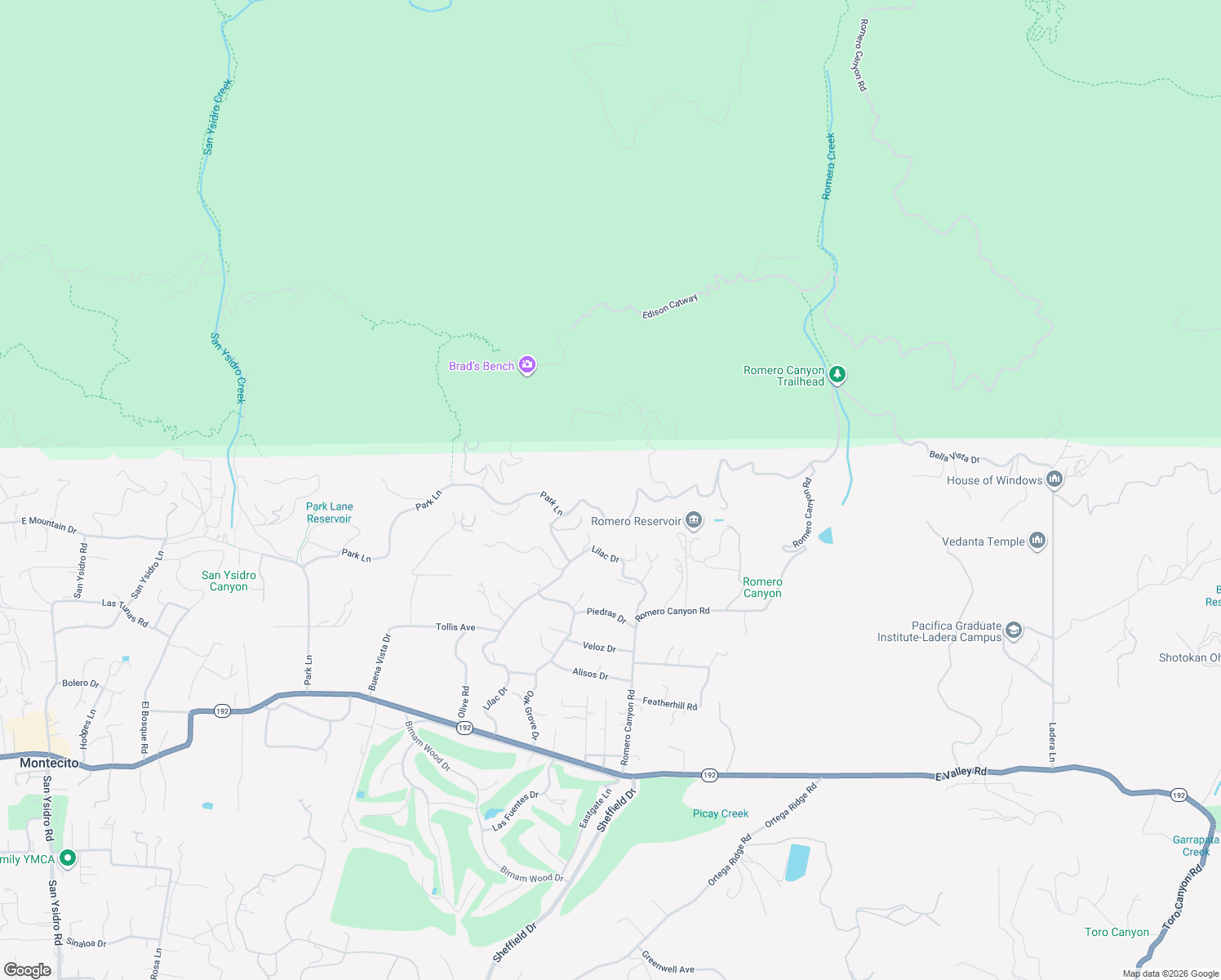 map of restaurants, bars, coffee shops, grocery stores, and more near 2200 Bella Vista Drive in Montecito
