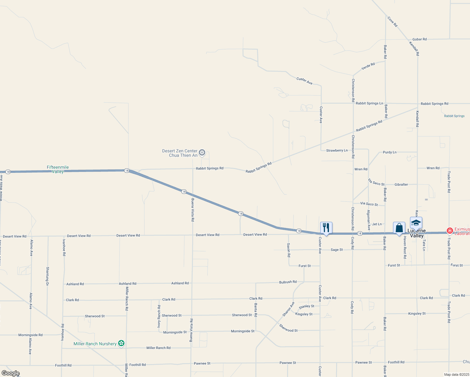 map of restaurants, bars, coffee shops, grocery stores, and more near Rabbit Springs Road in Lucerne Valley