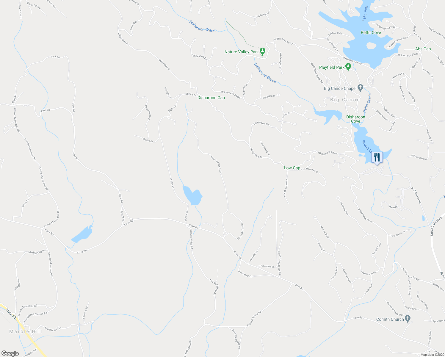 map of restaurants, bars, coffee shops, grocery stores, and more near 487 Mountain Oak Trail in Jasper