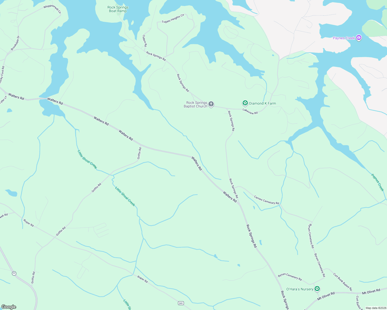 map of restaurants, bars, coffee shops, grocery stores, and more near 646 Walters Road in Lavonia