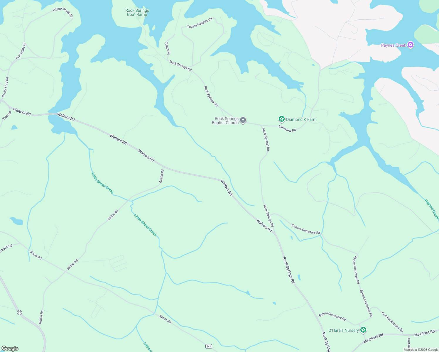 map of restaurants, bars, coffee shops, grocery stores, and more near 646 Walters Road in Lavonia