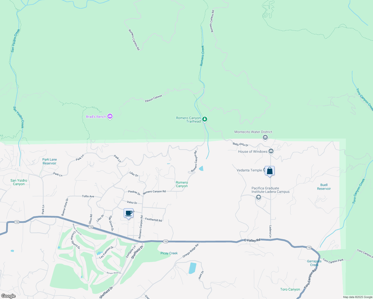 map of restaurants, bars, coffee shops, grocery stores, and more near 2200 Bella Vista Drive in Montecito