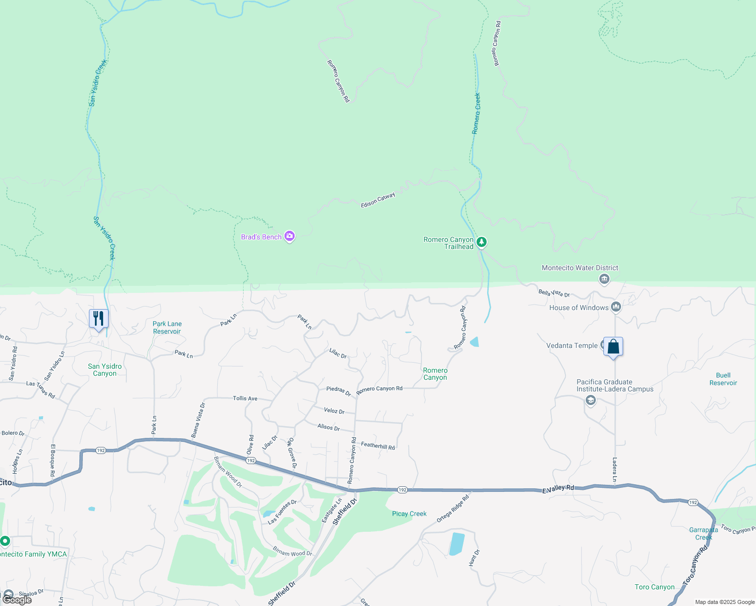 map of restaurants, bars, coffee shops, grocery stores, and more near 2240 Bella Vista Drive in Montecito