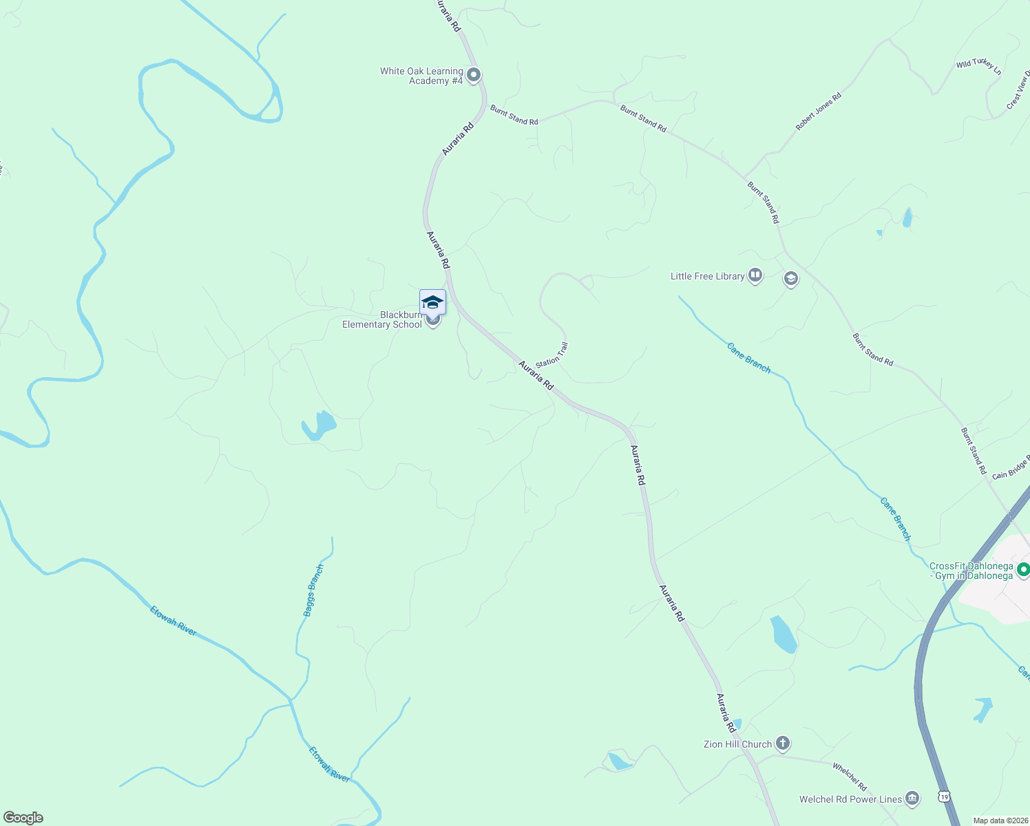 map of restaurants, bars, coffee shops, grocery stores, and more near 49 Camp Creek Court in Dawsonville