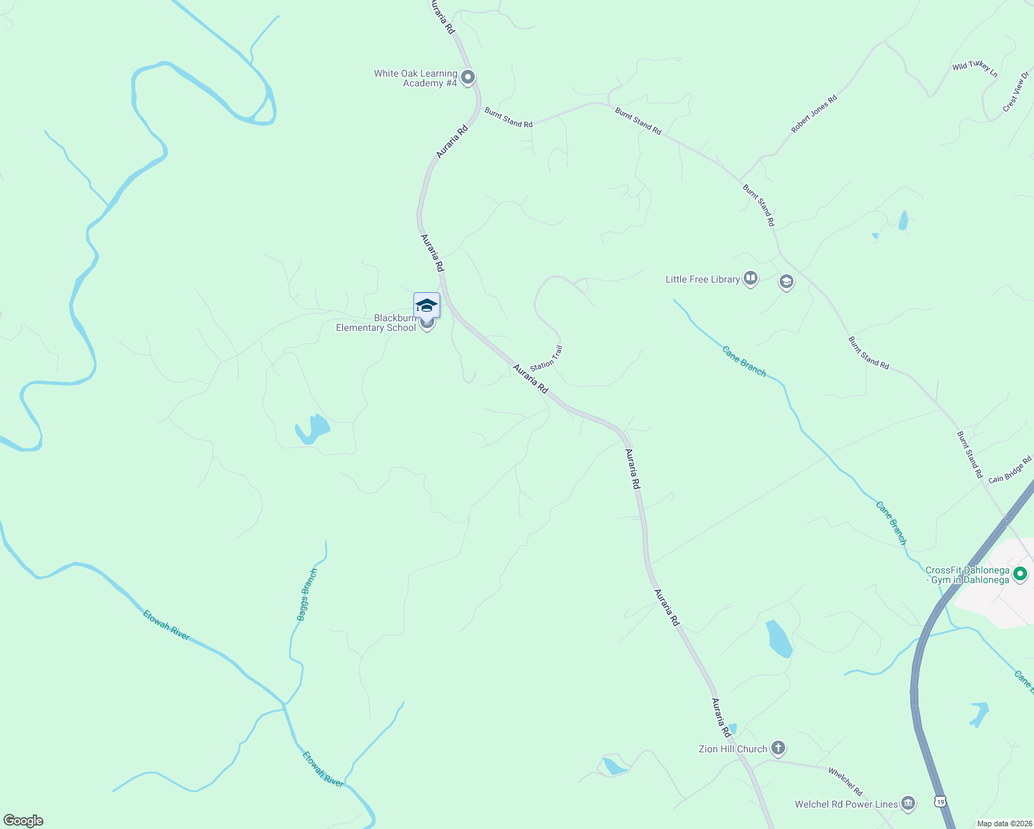map of restaurants, bars, coffee shops, grocery stores, and more near 49 Camp Creek Court in Dawsonville