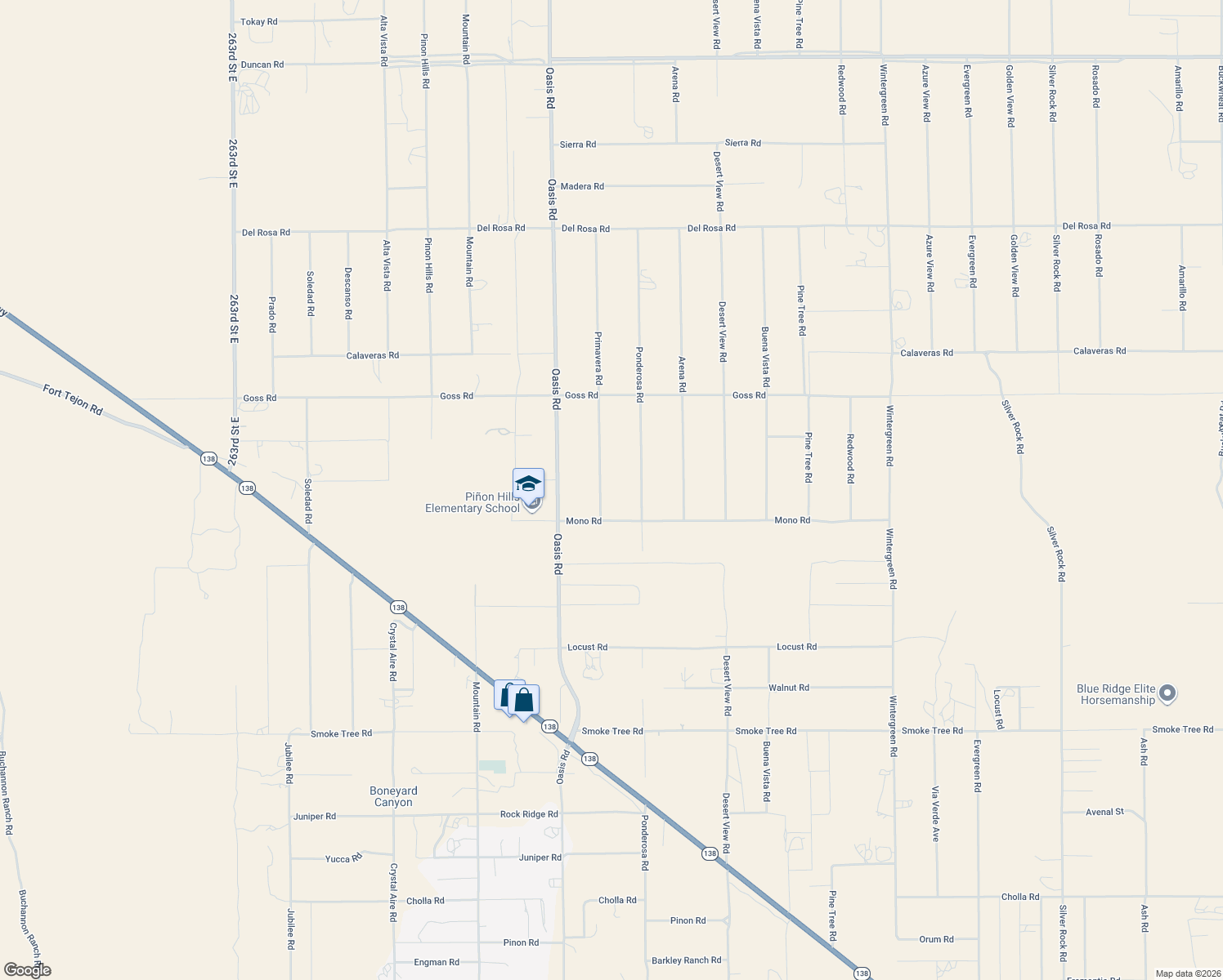 map of restaurants, bars, coffee shops, grocery stores, and more near 11073 Primavera Road in Pinon Hills