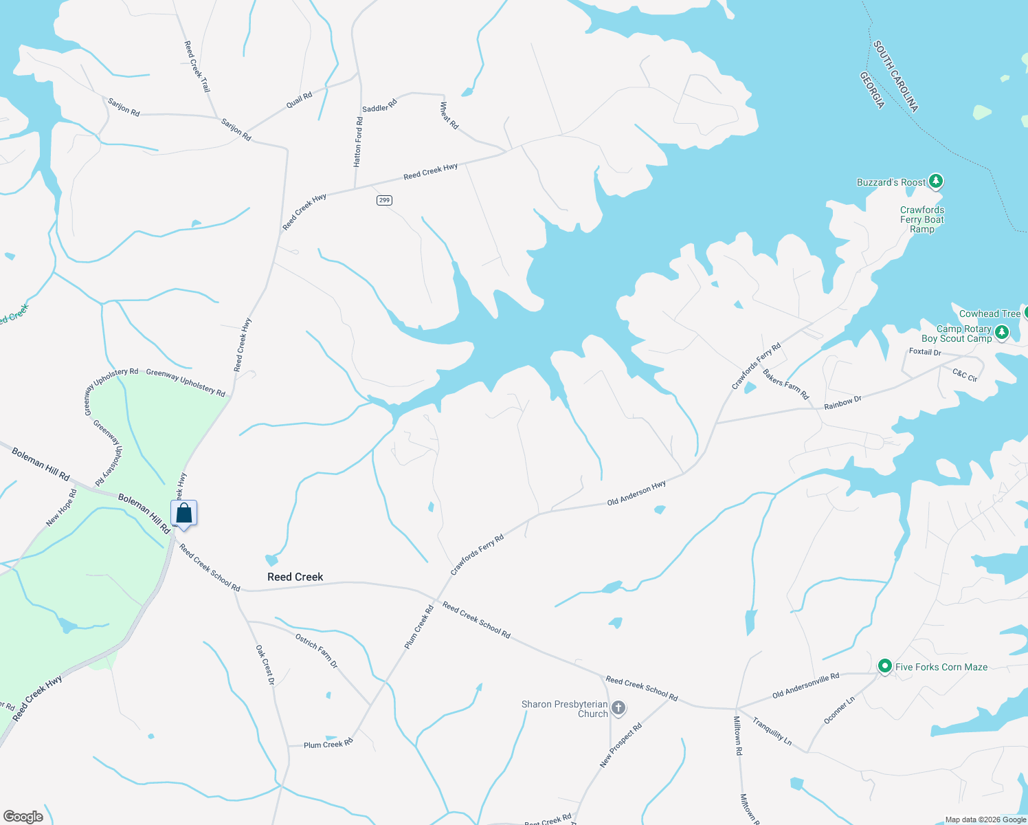 map of restaurants, bars, coffee shops, grocery stores, and more near 377 Flint Road in Hartwell