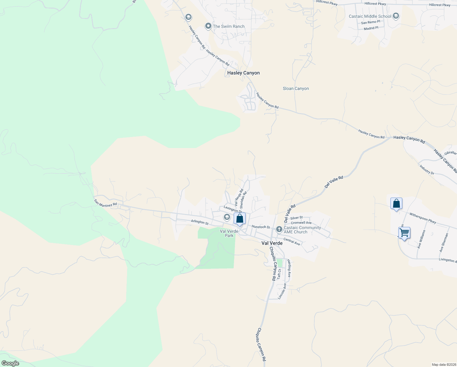 map of restaurants, bars, coffee shops, grocery stores, and more near 29230 Justamere Avenue in Castaic