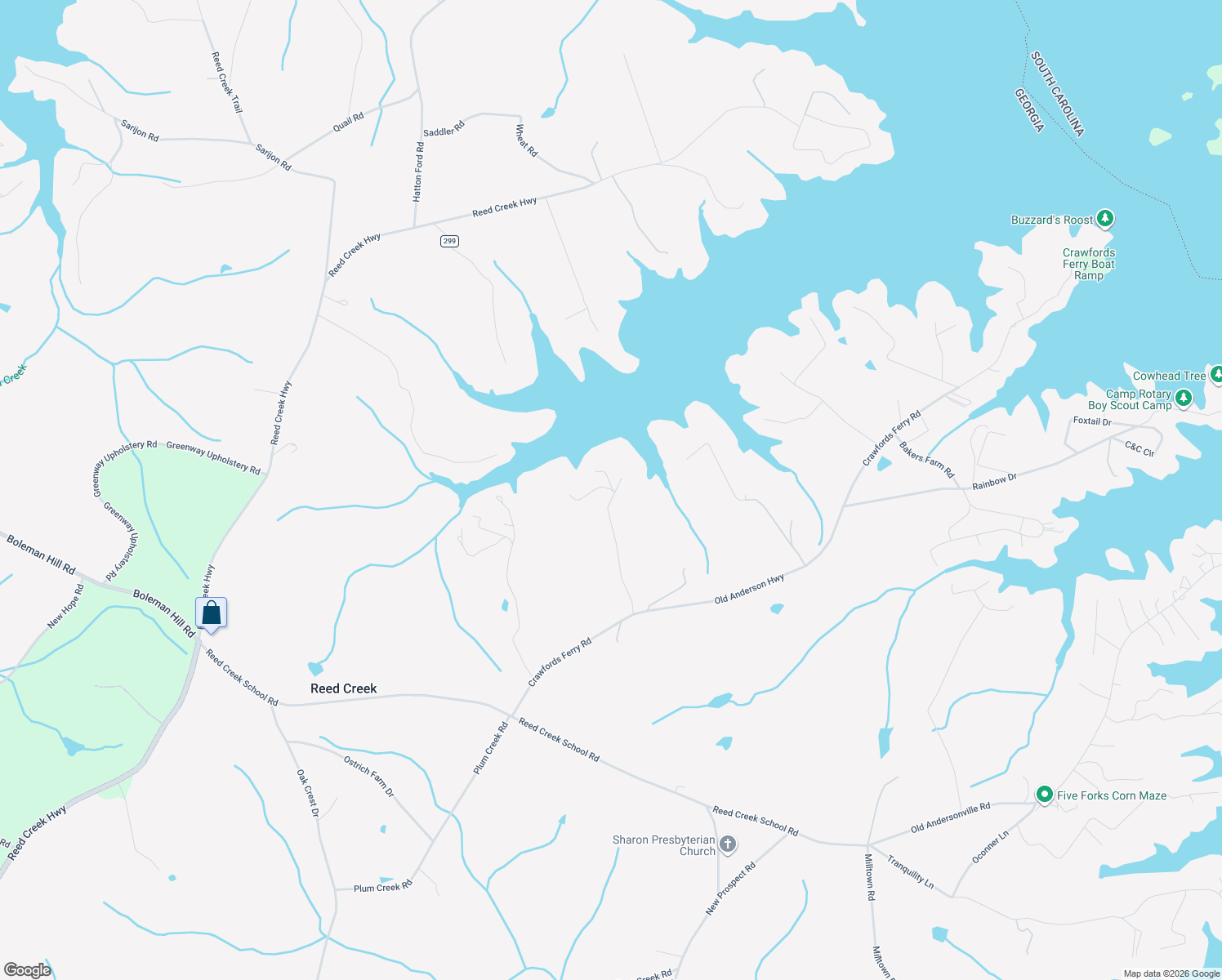 map of restaurants, bars, coffee shops, grocery stores, and more near 377 Flint Road in Hartwell