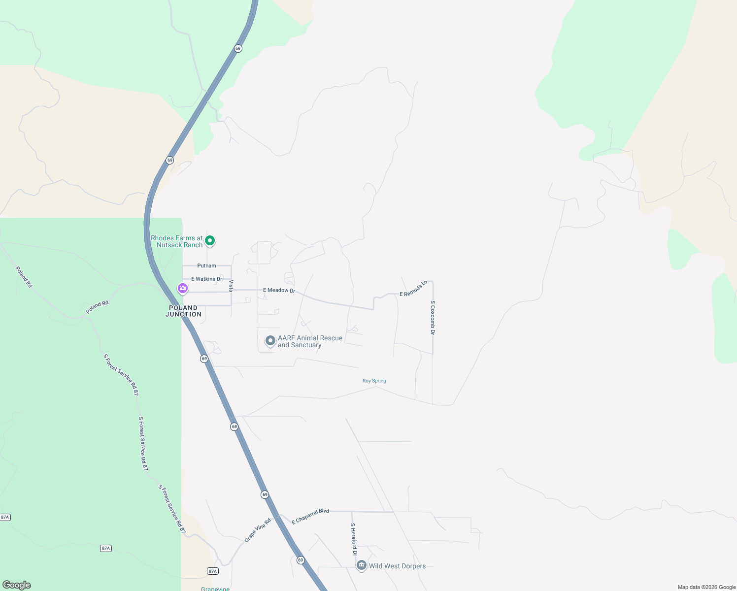 map of restaurants, bars, coffee shops, grocery stores, and more near 11900 East Meadow Drive in Mayer