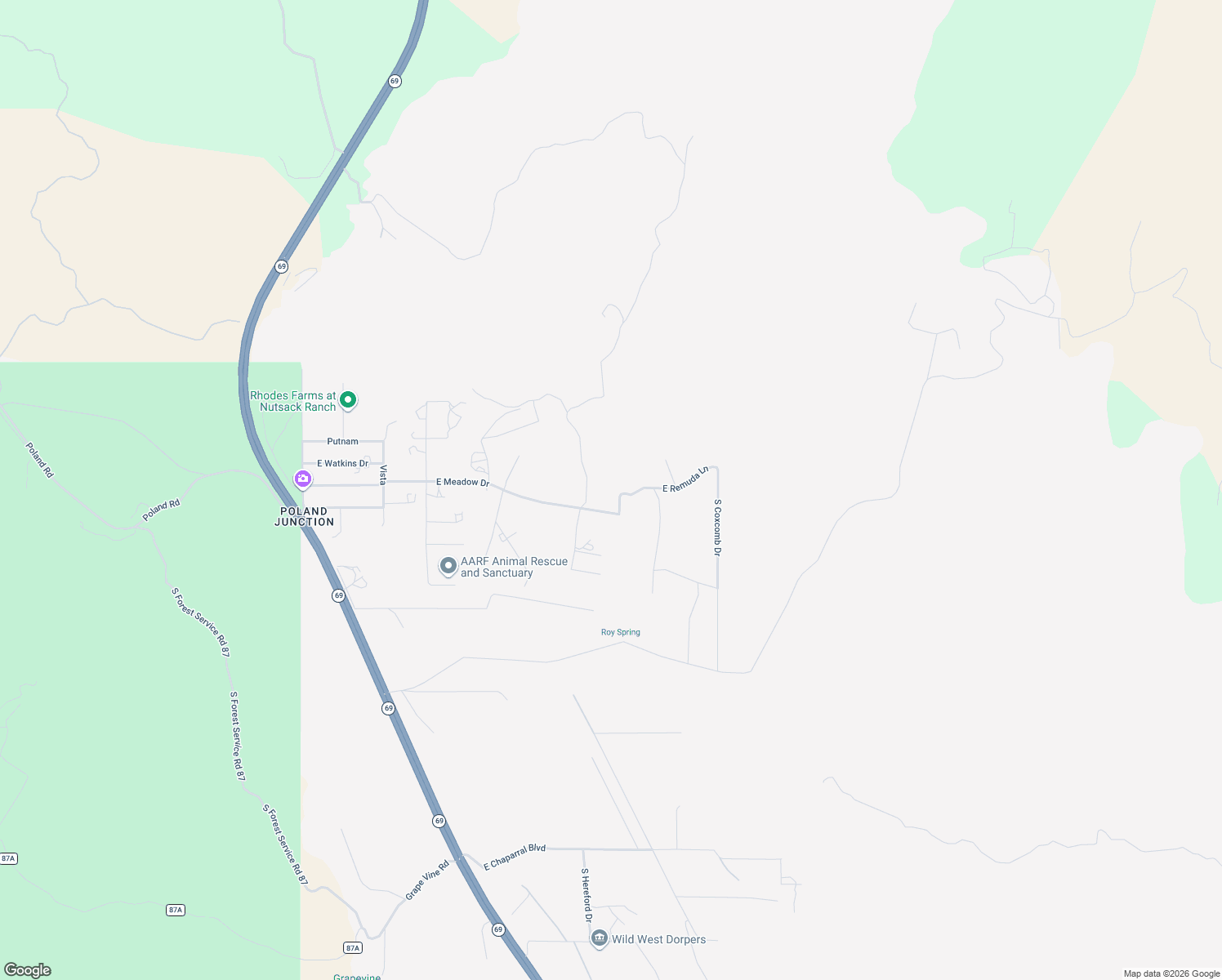 map of restaurants, bars, coffee shops, grocery stores, and more near 11900 East Meadow Drive in Mayer