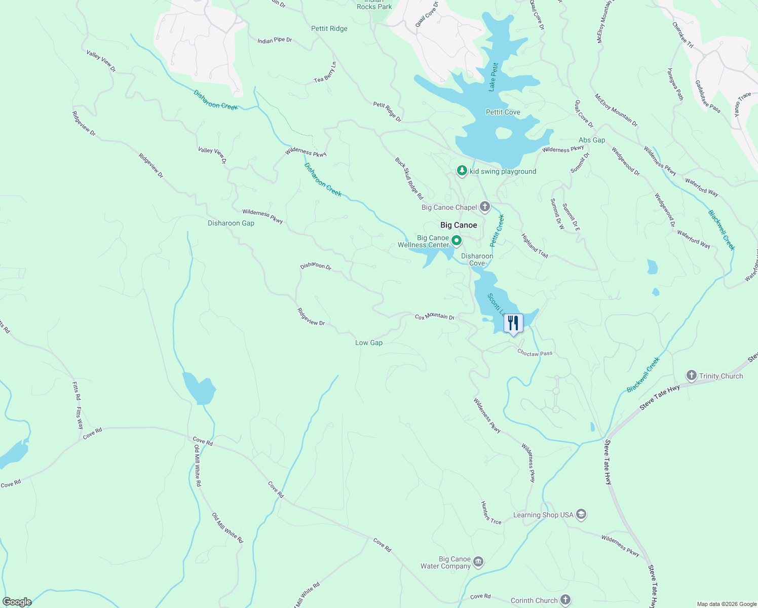 map of restaurants, bars, coffee shops, grocery stores, and more near 407 Wilderness Parkway in Jasper