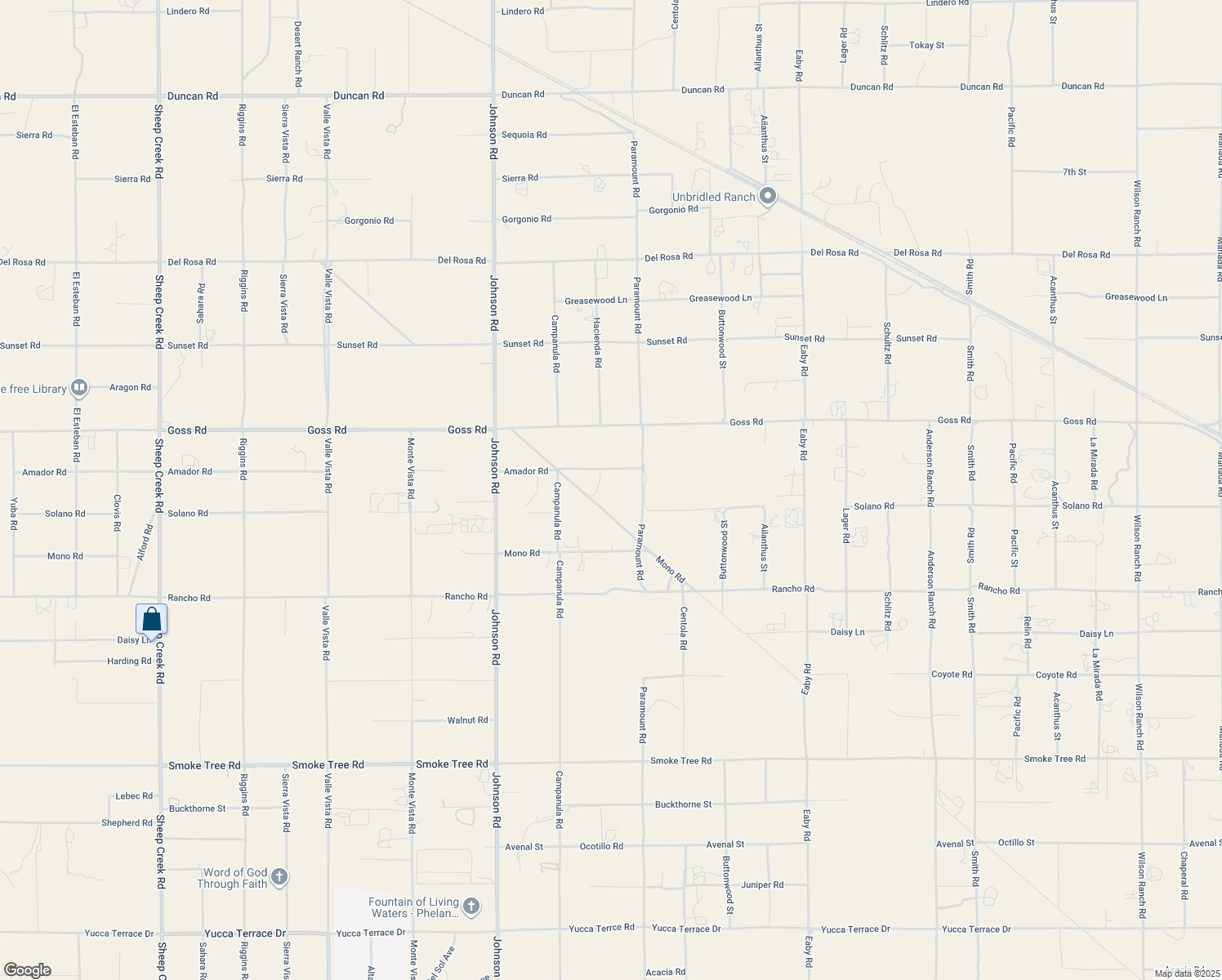 map of restaurants, bars, coffee shops, grocery stores, and more near 5185 Amador Road in Phelan