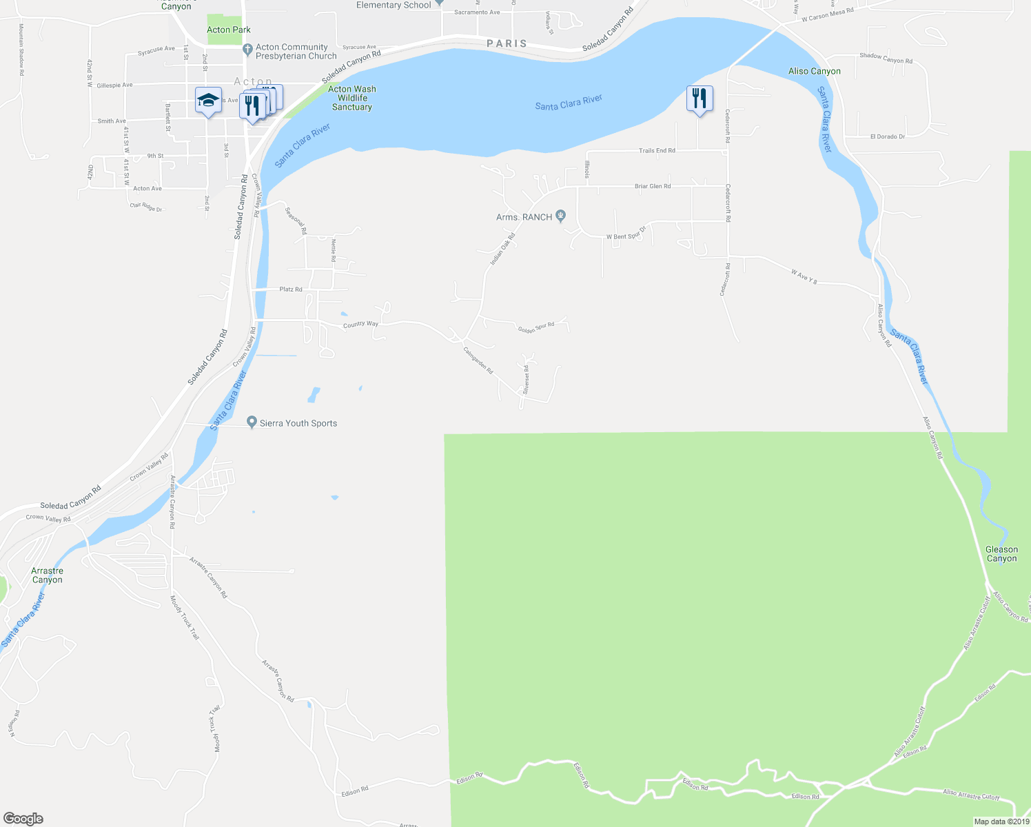 map of restaurants, bars, coffee shops, grocery stores, and more near 2862 Calmgarden Road in Acton