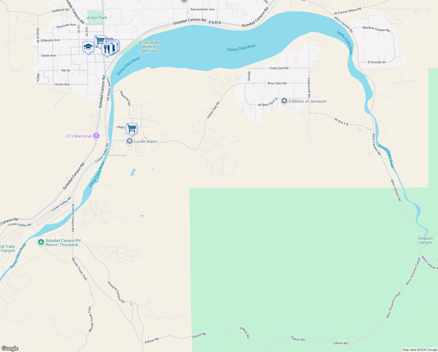 map of restaurants, bars, coffee shops, grocery stores, and more near 2862 Calmgarden Road in Acton