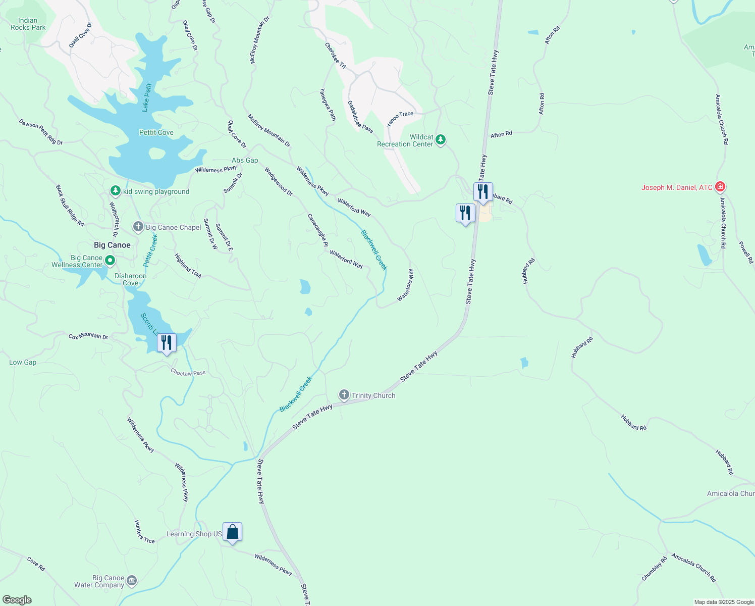 map of restaurants, bars, coffee shops, grocery stores, and more near 460 Waterford Way in Jasper