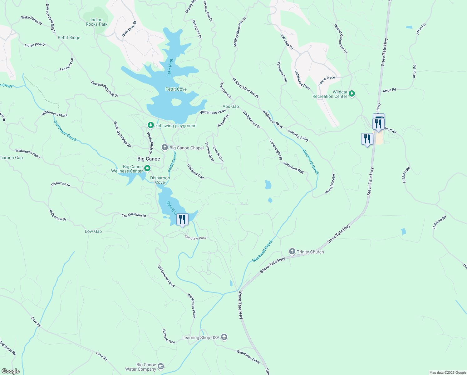 map of restaurants, bars, coffee shops, grocery stores, and more near Highland Trail in Pickens County