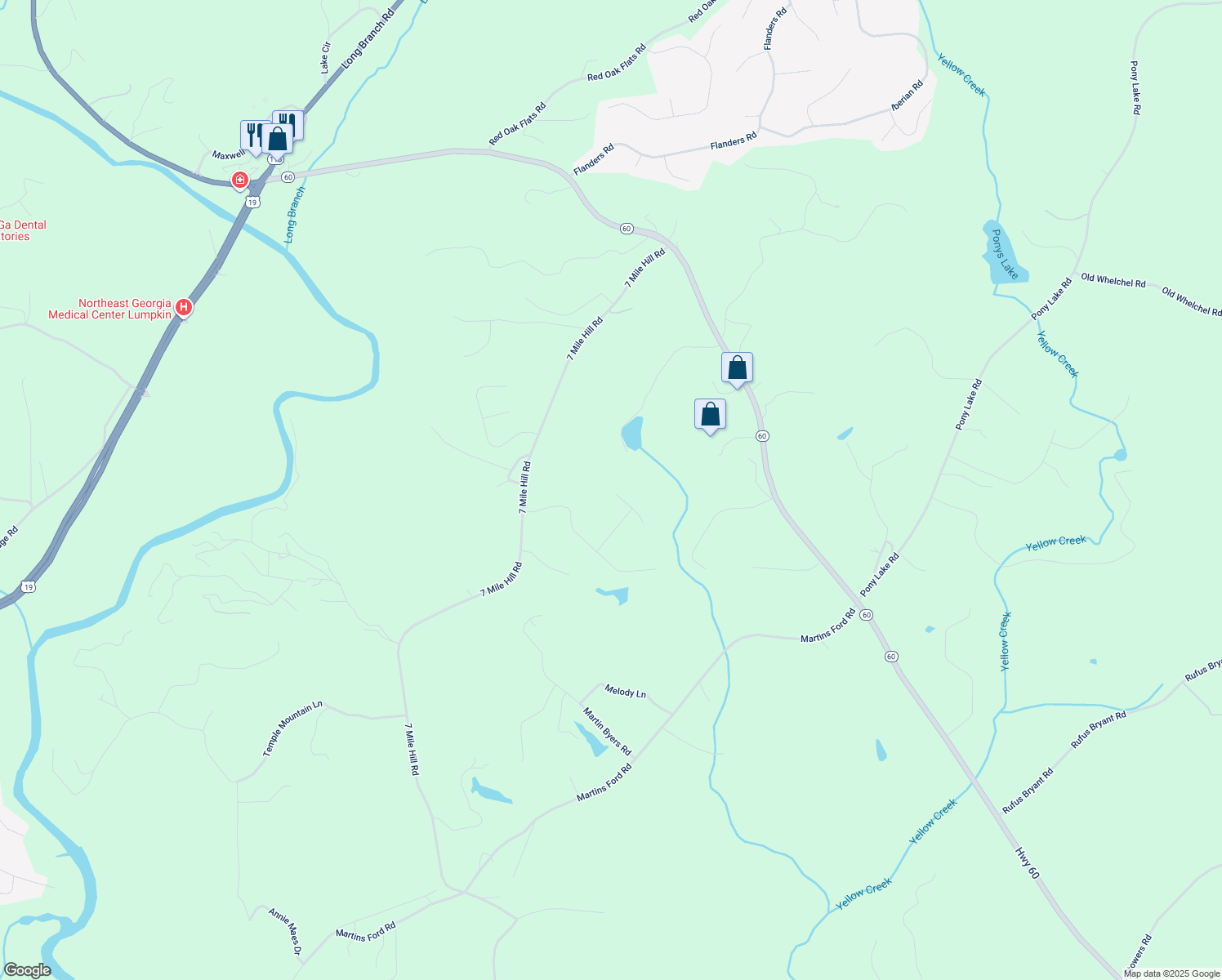 map of restaurants, bars, coffee shops, grocery stores, and more near 75 Lake Laurel Court North in Dahlonega