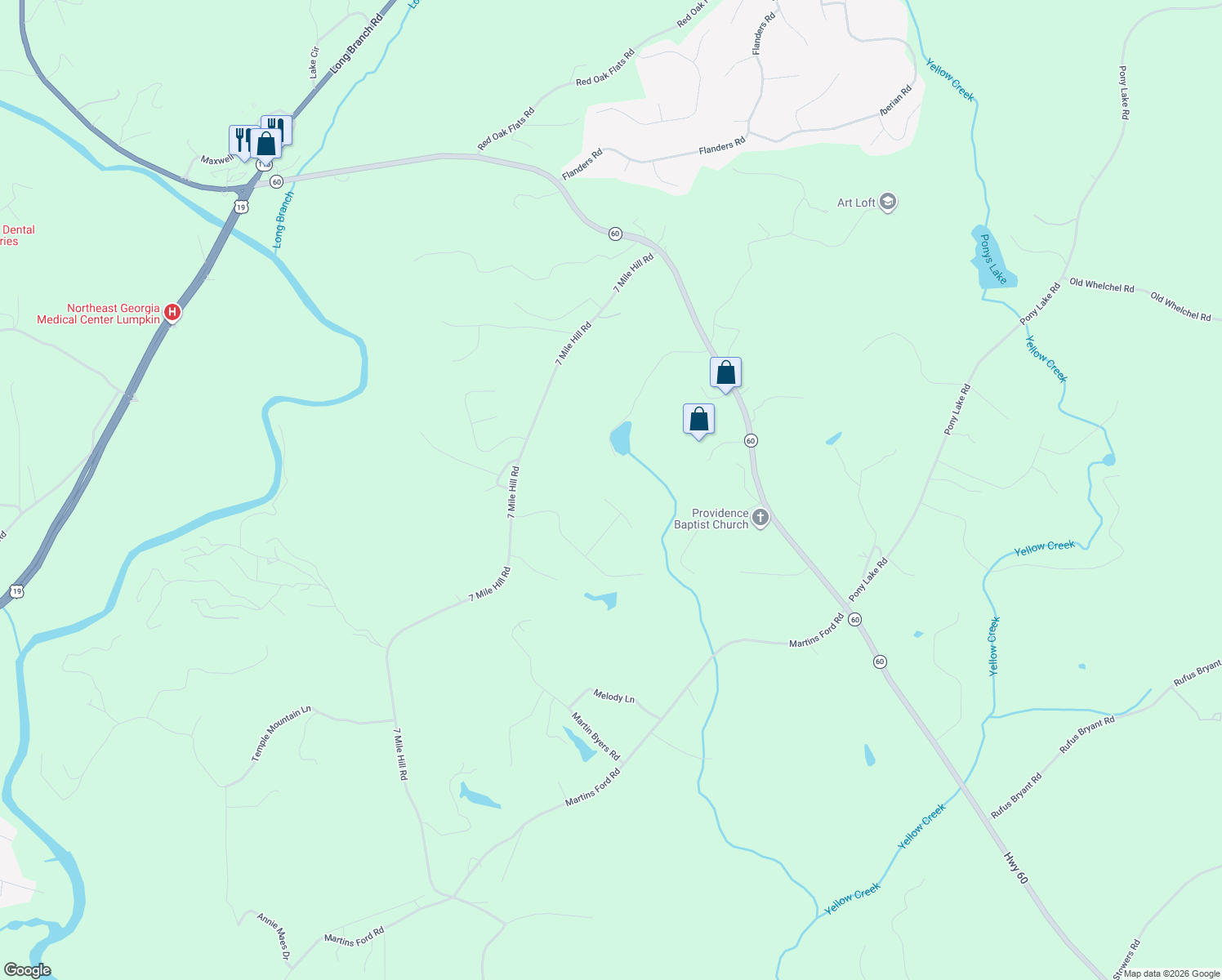 map of restaurants, bars, coffee shops, grocery stores, and more near 62 Lake Laurel Court North in Dahlonega