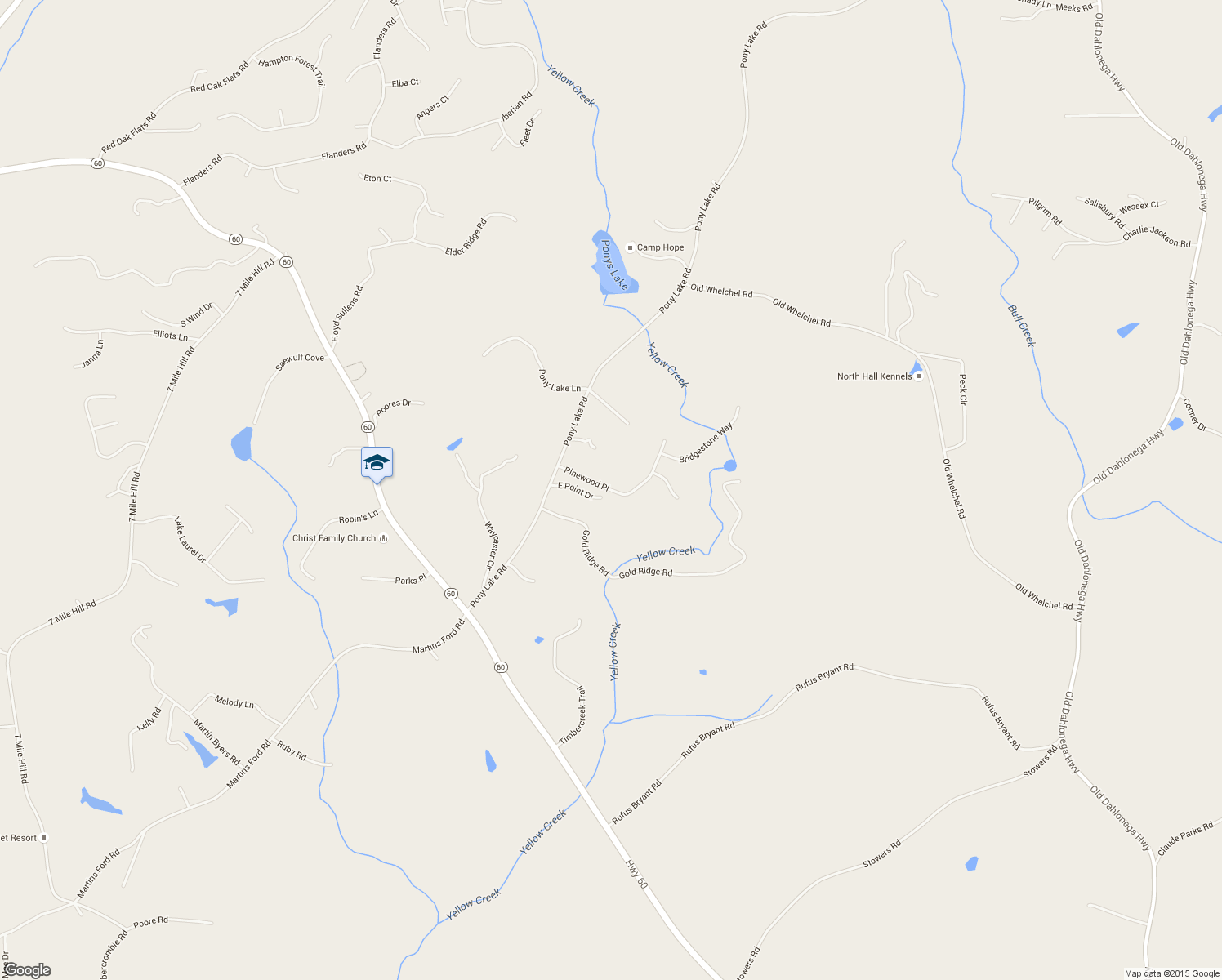 map of restaurants, bars, coffee shops, grocery stores, and more near 105 Pinewood Place in Dahlonega