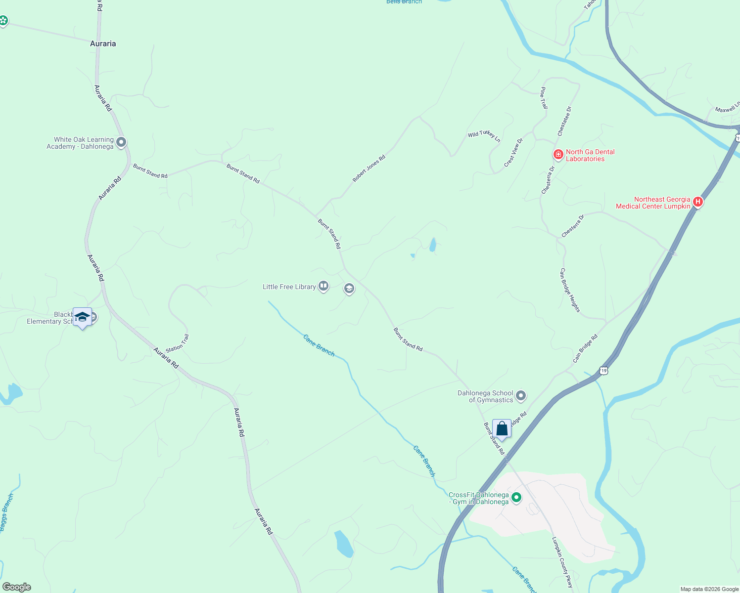 map of restaurants, bars, coffee shops, grocery stores, and more near 59 Shadow Hills Lane in Dawsonville