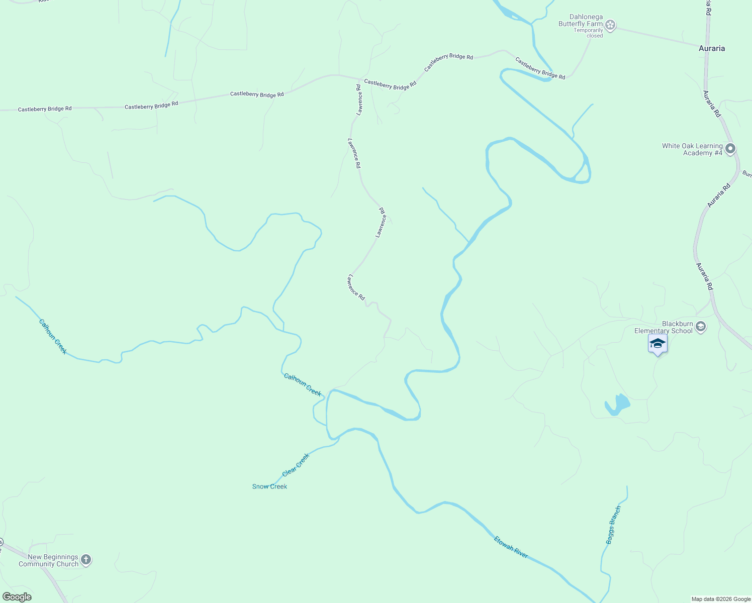 map of restaurants, bars, coffee shops, grocery stores, and more near 1549 Lawrence Road in Dawsonville
