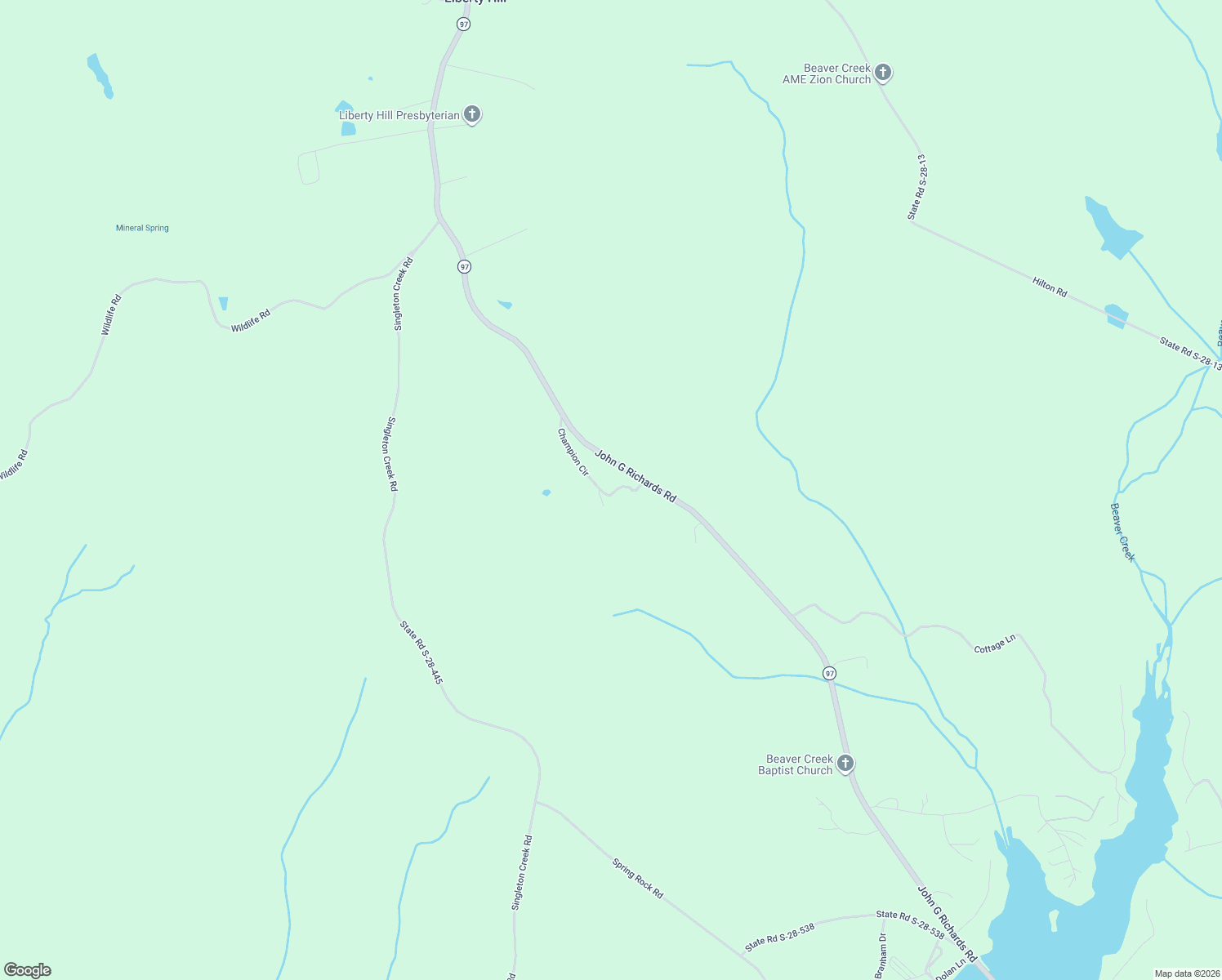 map of restaurants, bars, coffee shops, grocery stores, and more near 2520 Champion Circle in Kershaw County