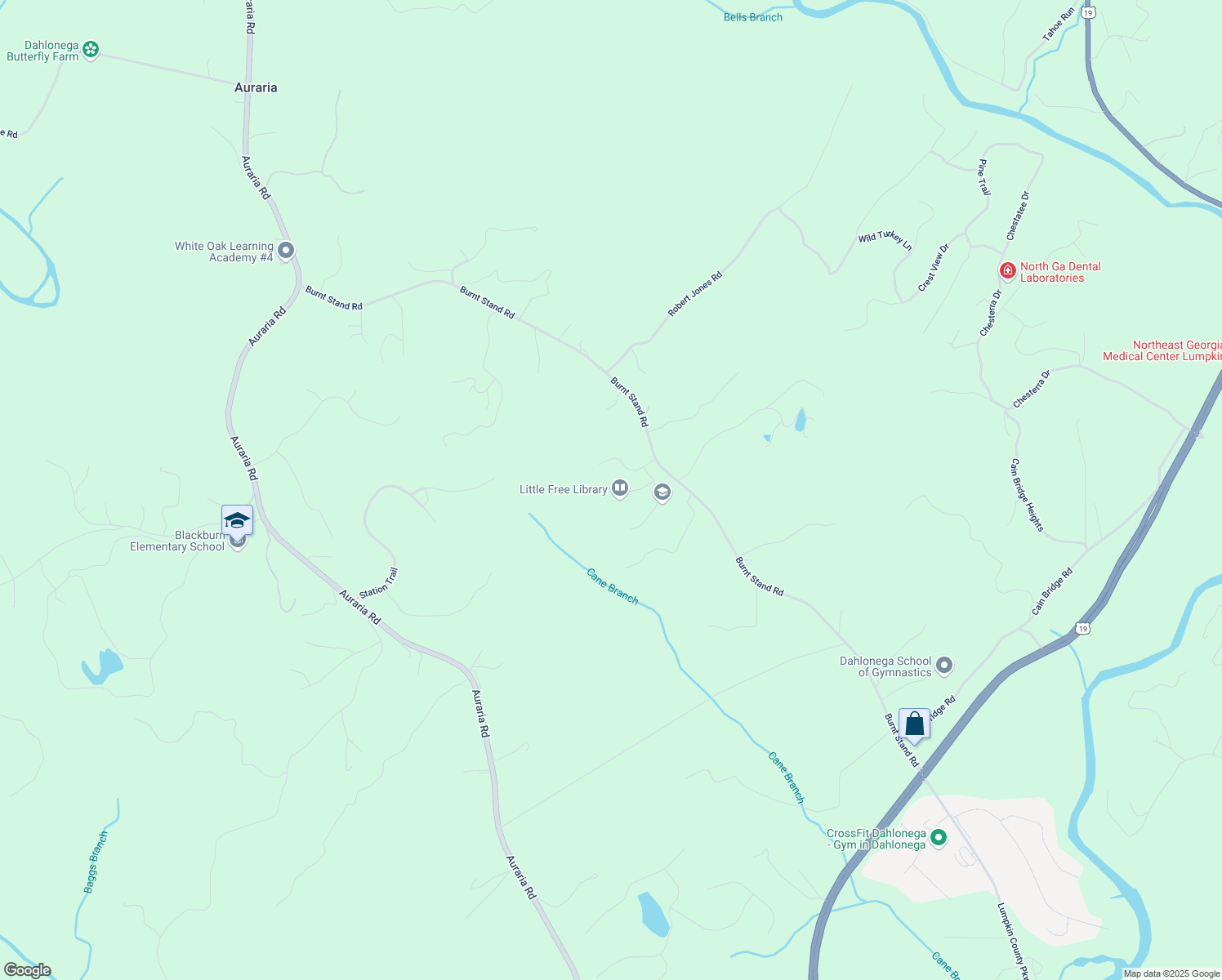 map of restaurants, bars, coffee shops, grocery stores, and more near 104 Glen Pine Trail in Dawsonville