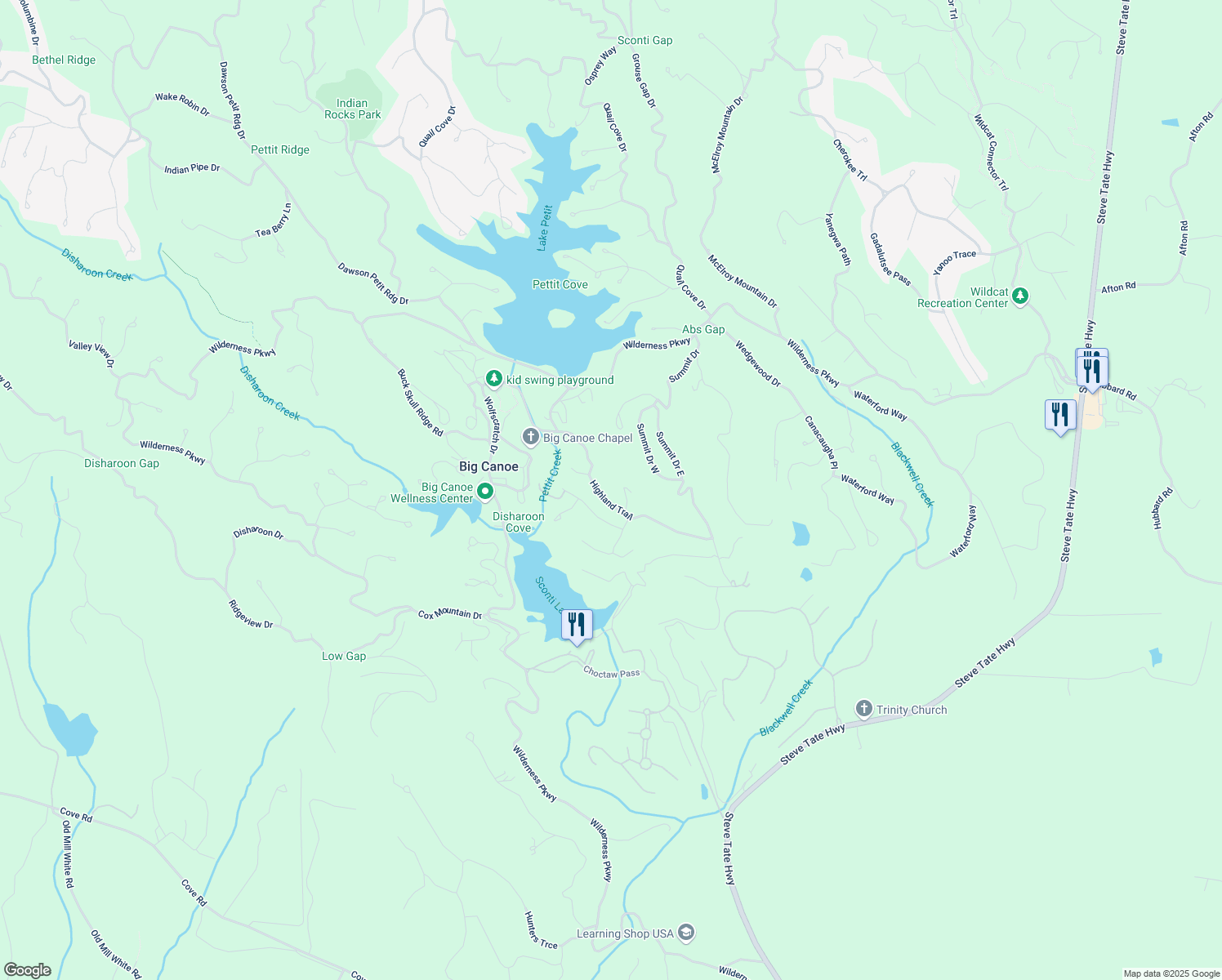 map of restaurants, bars, coffee shops, grocery stores, and more near 281 Highland Trail in Jasper