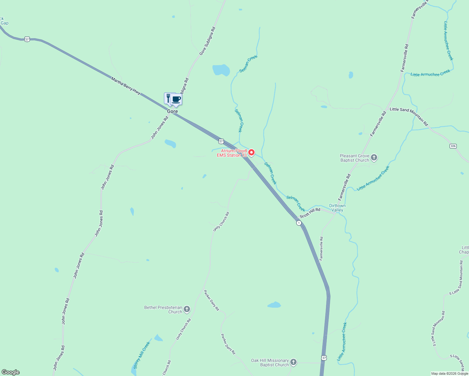 map of restaurants, bars, coffee shops, grocery stores, and more near 655 Unity Church Road in Summerville