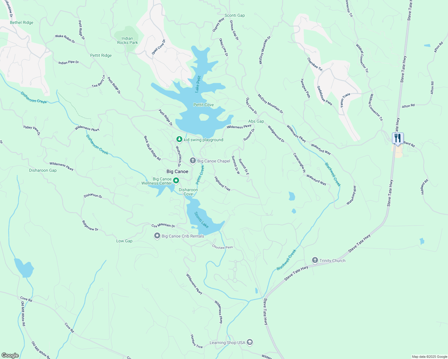 map of restaurants, bars, coffee shops, grocery stores, and more near 281 Highland Trail in Jasper