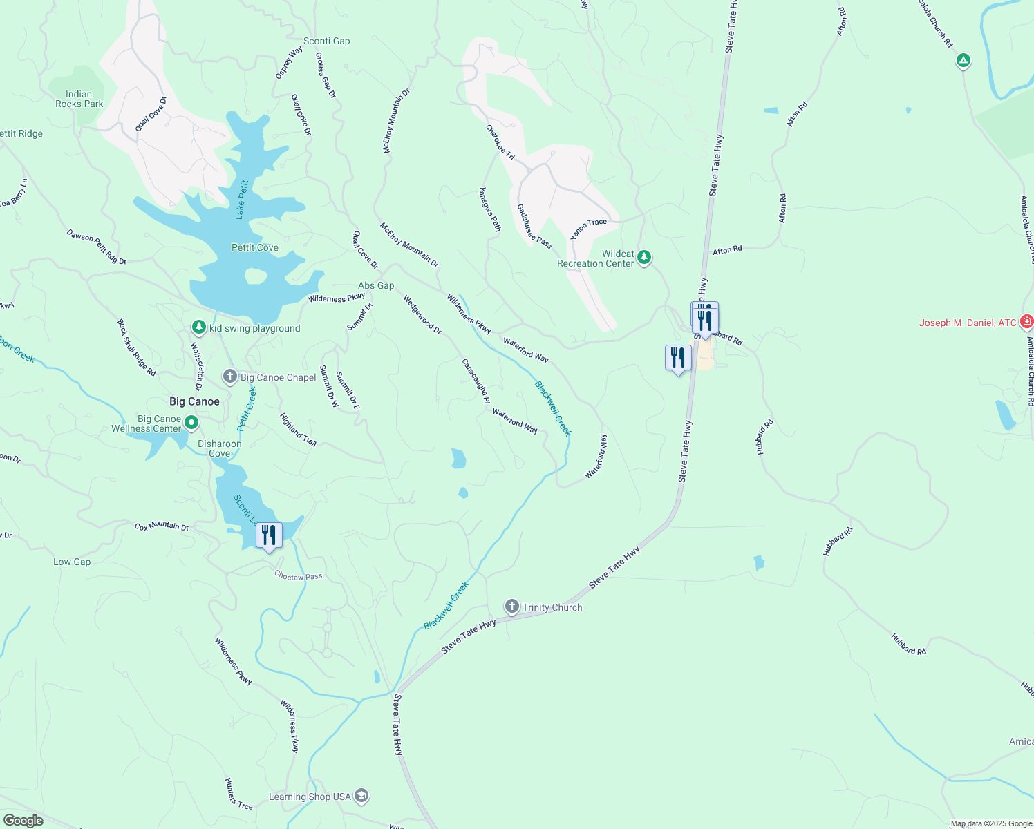 map of restaurants, bars, coffee shops, grocery stores, and more near 131 Waterford Way in Jasper
