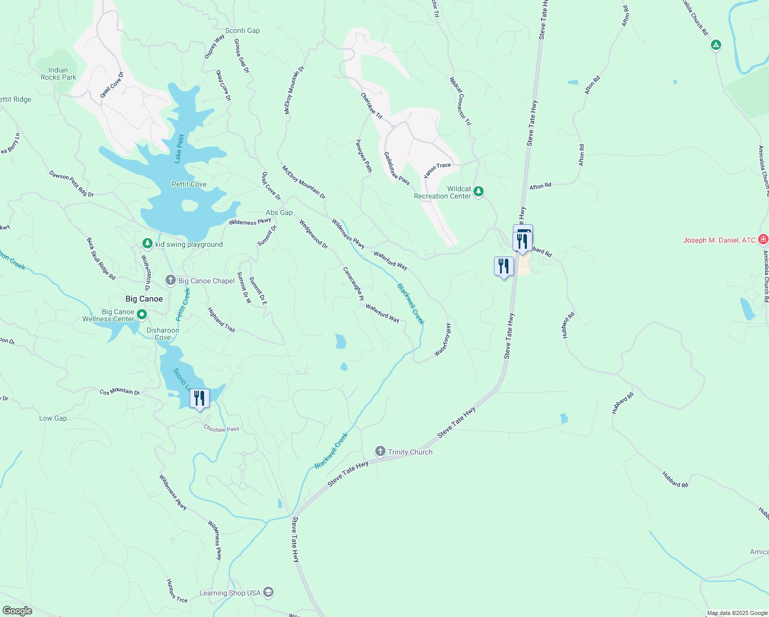 map of restaurants, bars, coffee shops, grocery stores, and more near 131 Waterford Way in Jasper