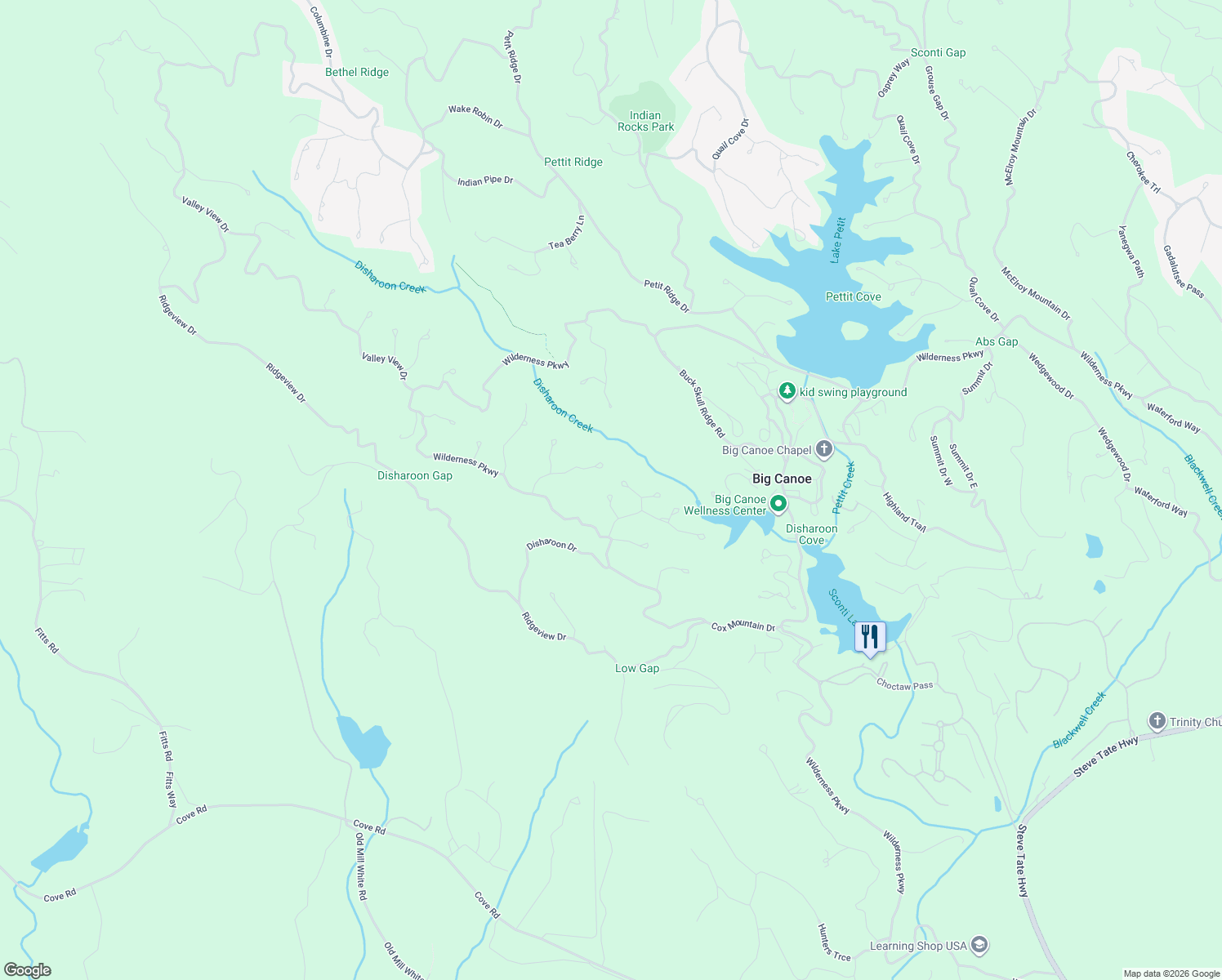 map of restaurants, bars, coffee shops, grocery stores, and more near 117 Crab Apple Circle in Jasper