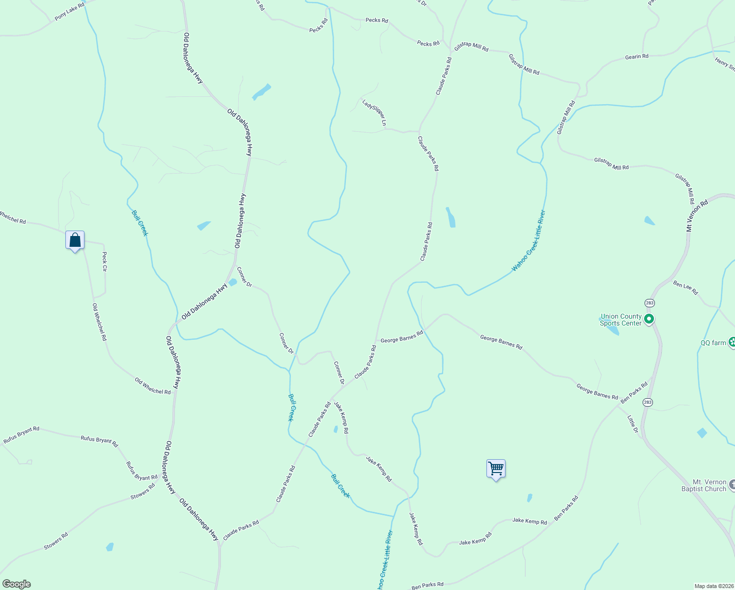 map of restaurants, bars, coffee shops, grocery stores, and more near 6657 Claude Parks Road in Murrayville