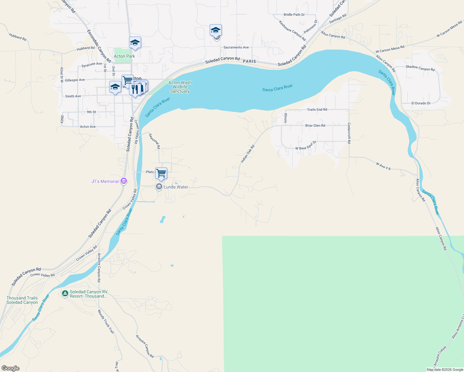 map of restaurants, bars, coffee shops, grocery stores, and more near 31341 Indian Oak Road in Acton