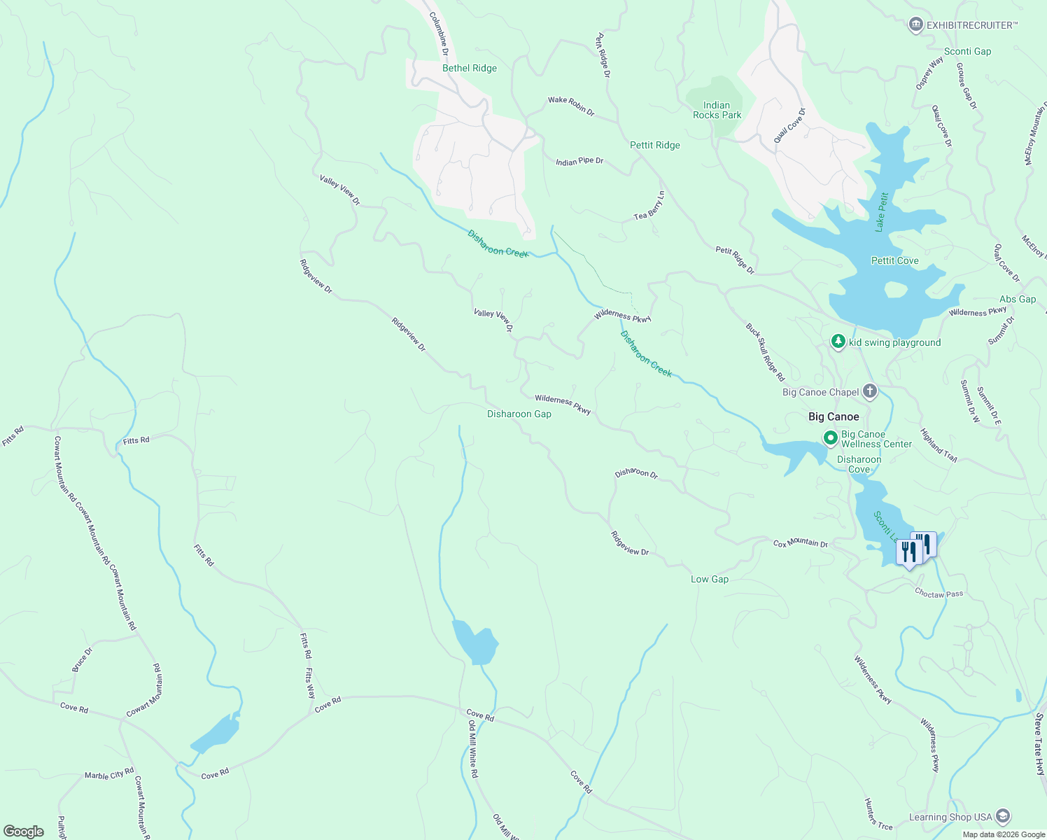 map of restaurants, bars, coffee shops, grocery stores, and more near 930 Ridgeview Drive in Big Canoe