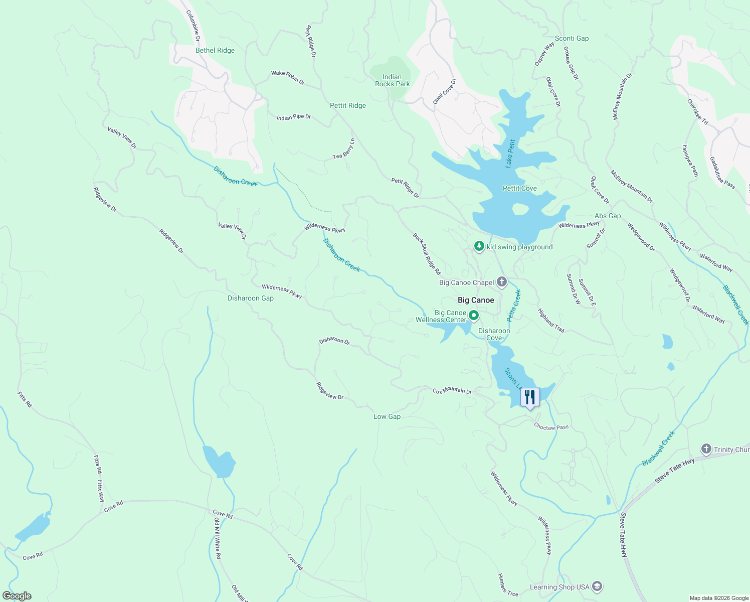 map of restaurants, bars, coffee shops, grocery stores, and more near 117 Crab Apple Circle in Jasper