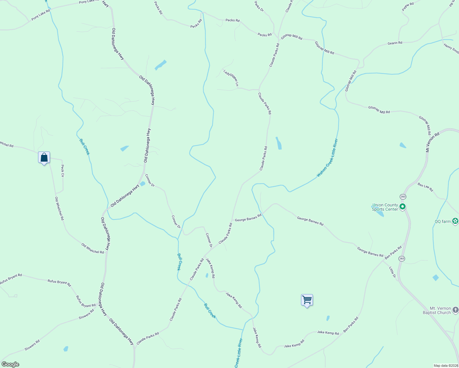 map of restaurants, bars, coffee shops, grocery stores, and more near 6657 Claude Parks Road in Murrayville