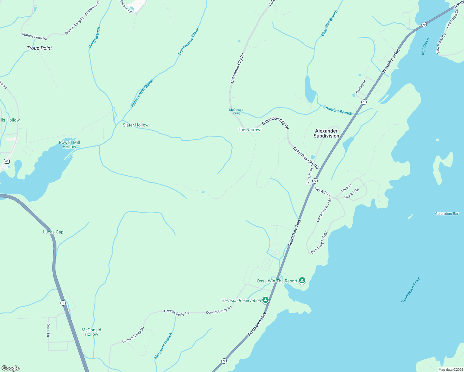 map of restaurants, bars, coffee shops, grocery stores, and more near McCorkle Mountain Road in Scottsboro
