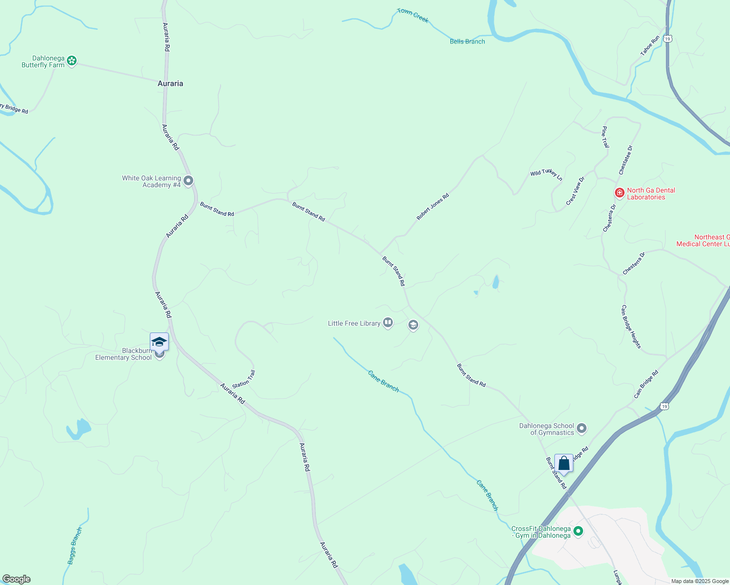 map of restaurants, bars, coffee shops, grocery stores, and more near 104 Glen Pine Trail in Dawsonville