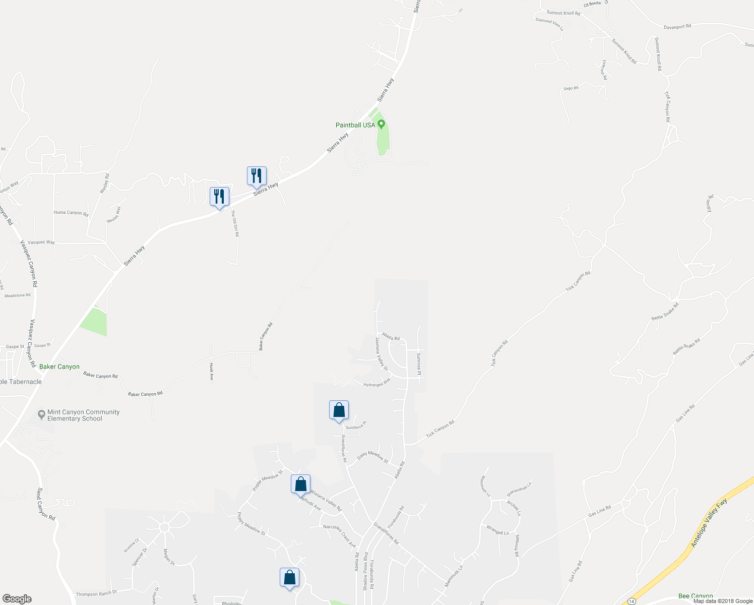 map of restaurants, bars, coffee shops, grocery stores, and more near 30541 Jasmine Valley Drive in Santa Clarita